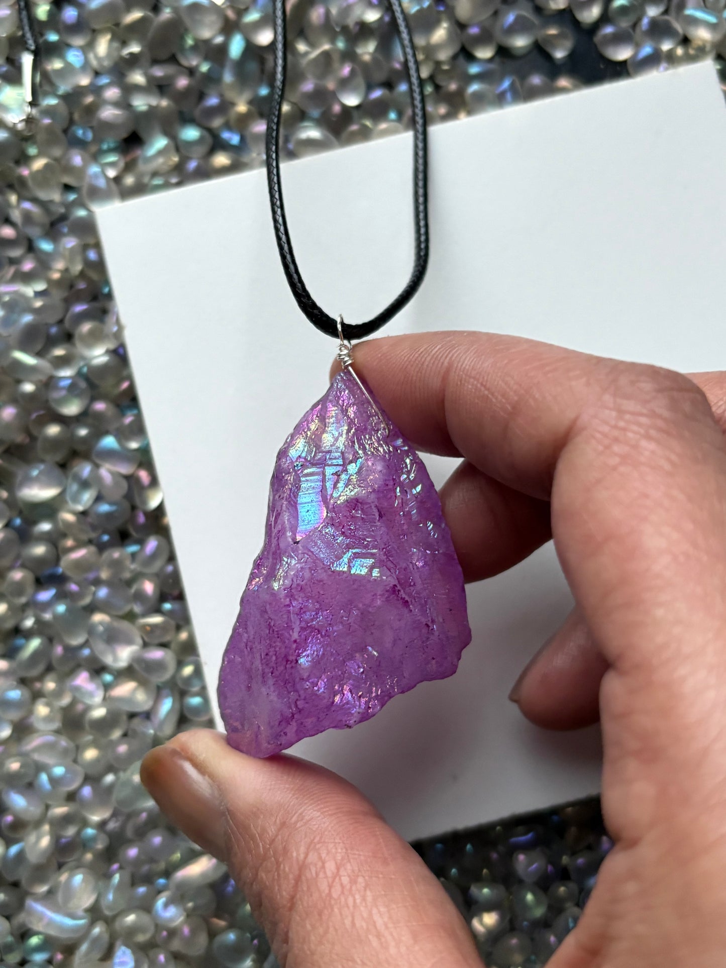 Purple Aura Coated Quartz Crystal Gemstone Necklace (1)