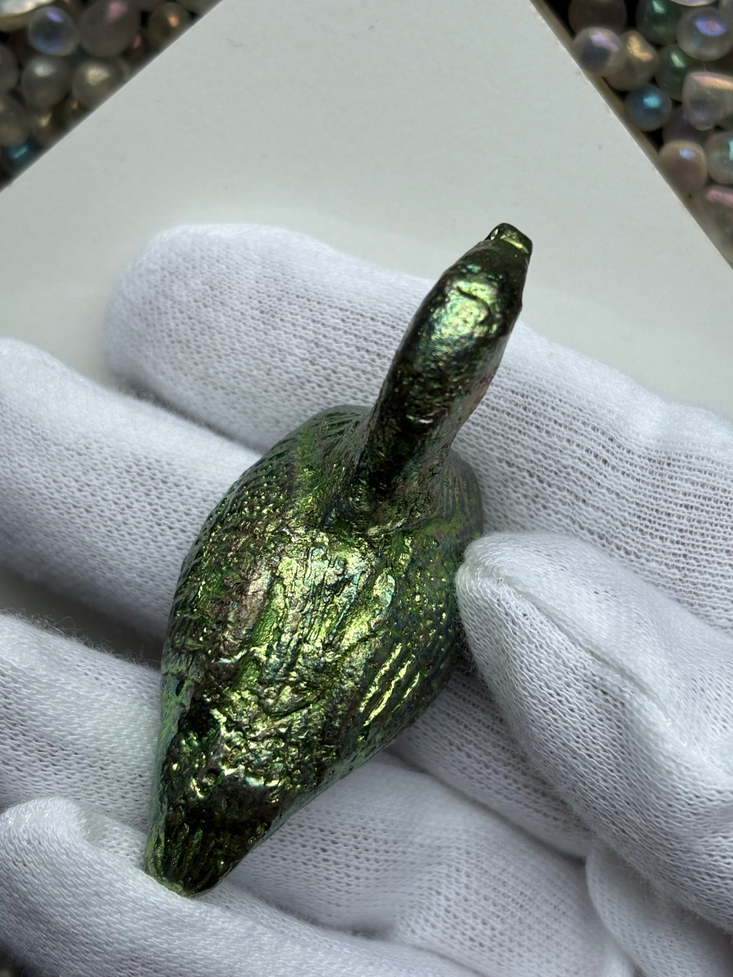 Green Bismuth Loon Bird Crystal Metal Art Sculpture