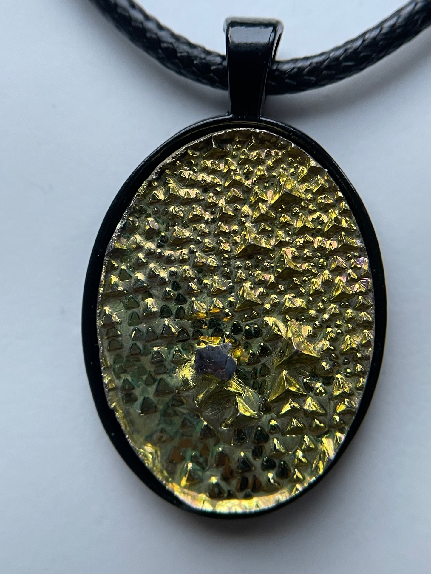 Gold Bismuth Crystal Metal Art Cord Necklace OVAL