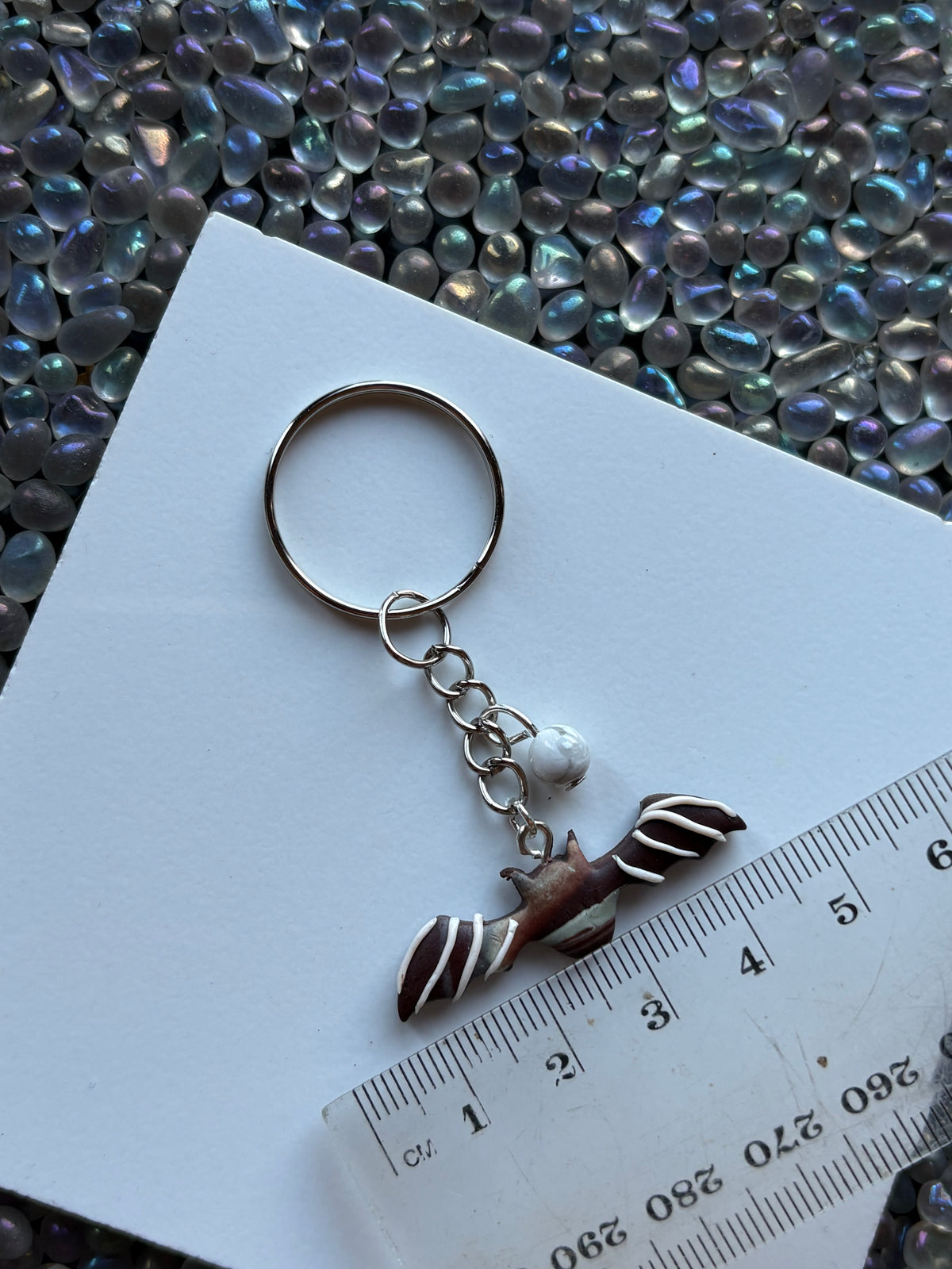 Chocolate Candy Bat Clay & Howlite Crystal Gemstone Keychain