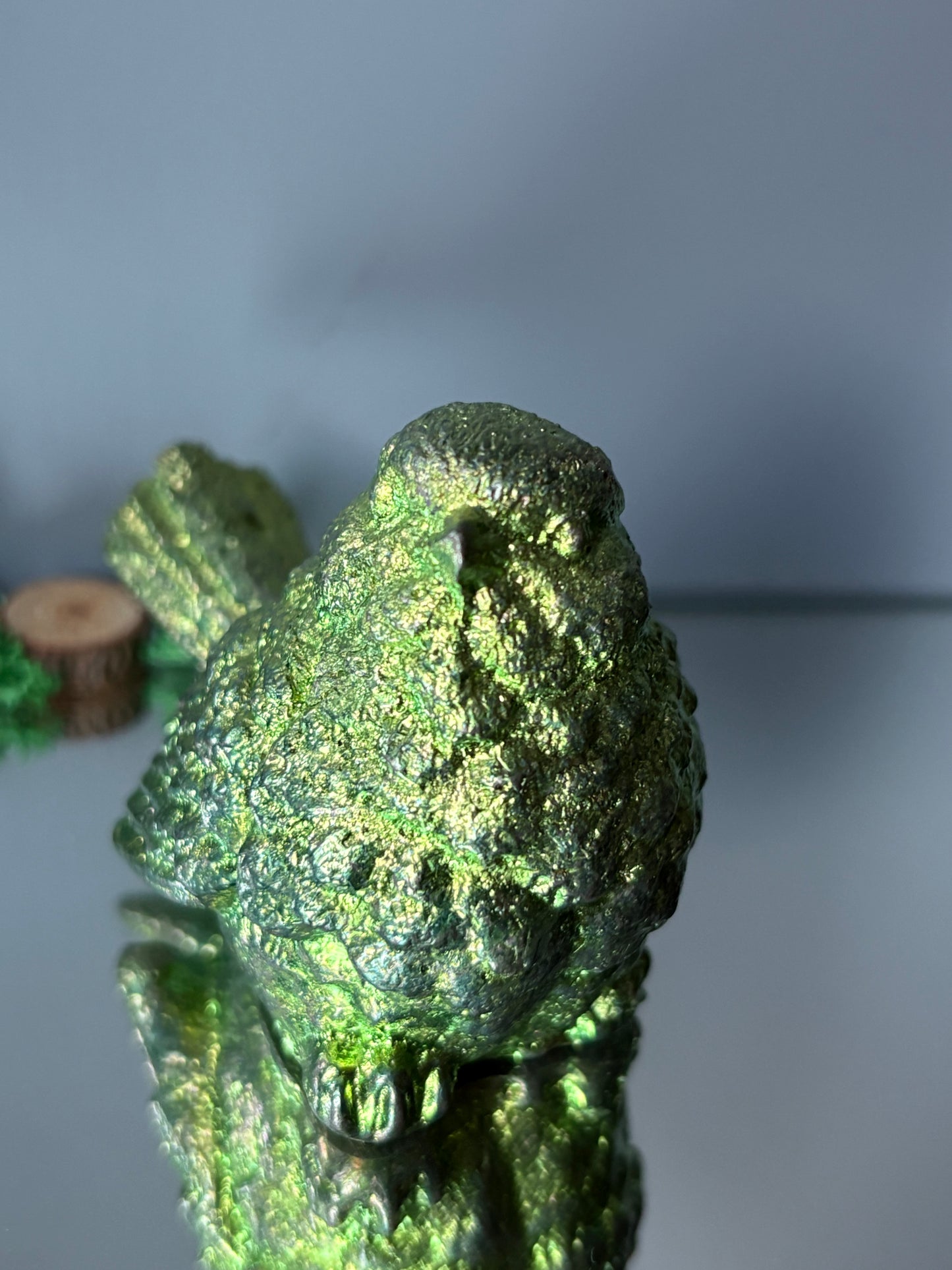 Green Bismuth Crystal Wren Song Bird Metal Art Sculpture