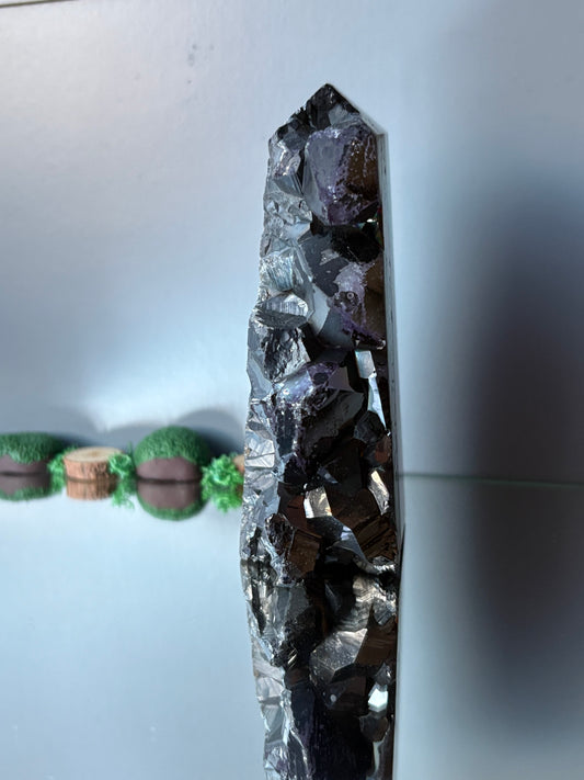 Black Aura Coated Amethyst Gemstone Crystal Cluster Tower Chunk (B)