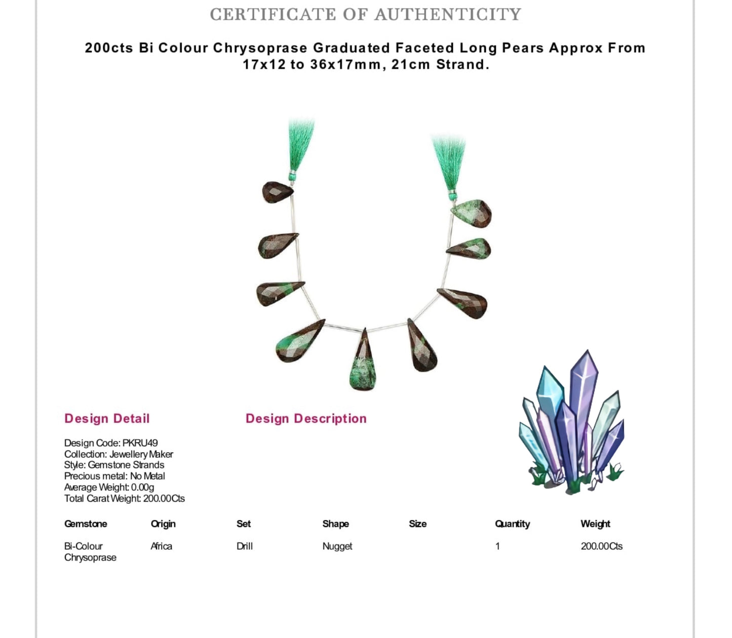 Bicolour Chrysoprase & Garden Quartz Gemstone Crystal Silver Necklace (Certified)