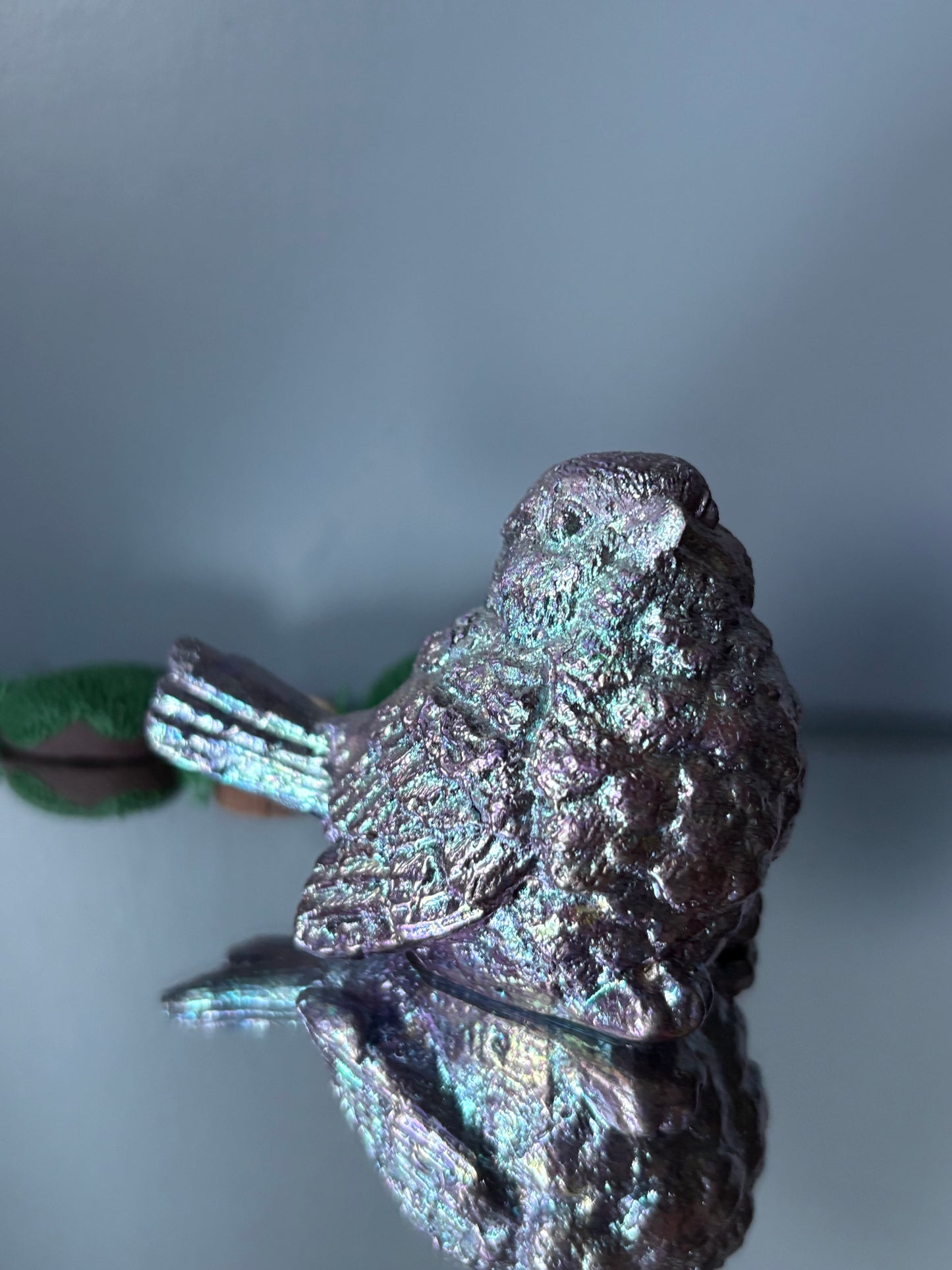 Purple Bismuth Crystal Wren Song Bird Metal Art Sculpture