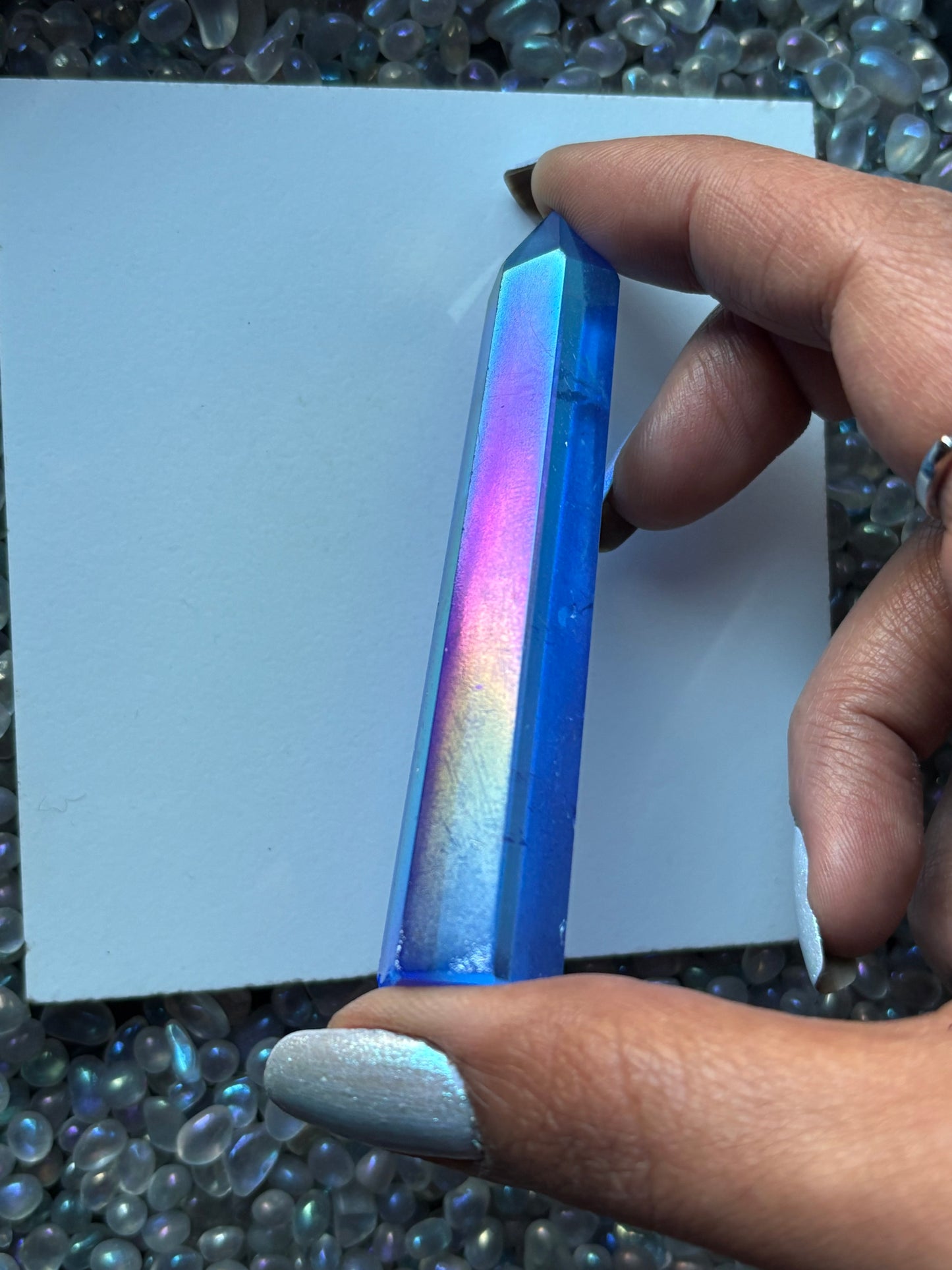 Blue Aura Quartz Crystal Gemstone Tower Point (3)