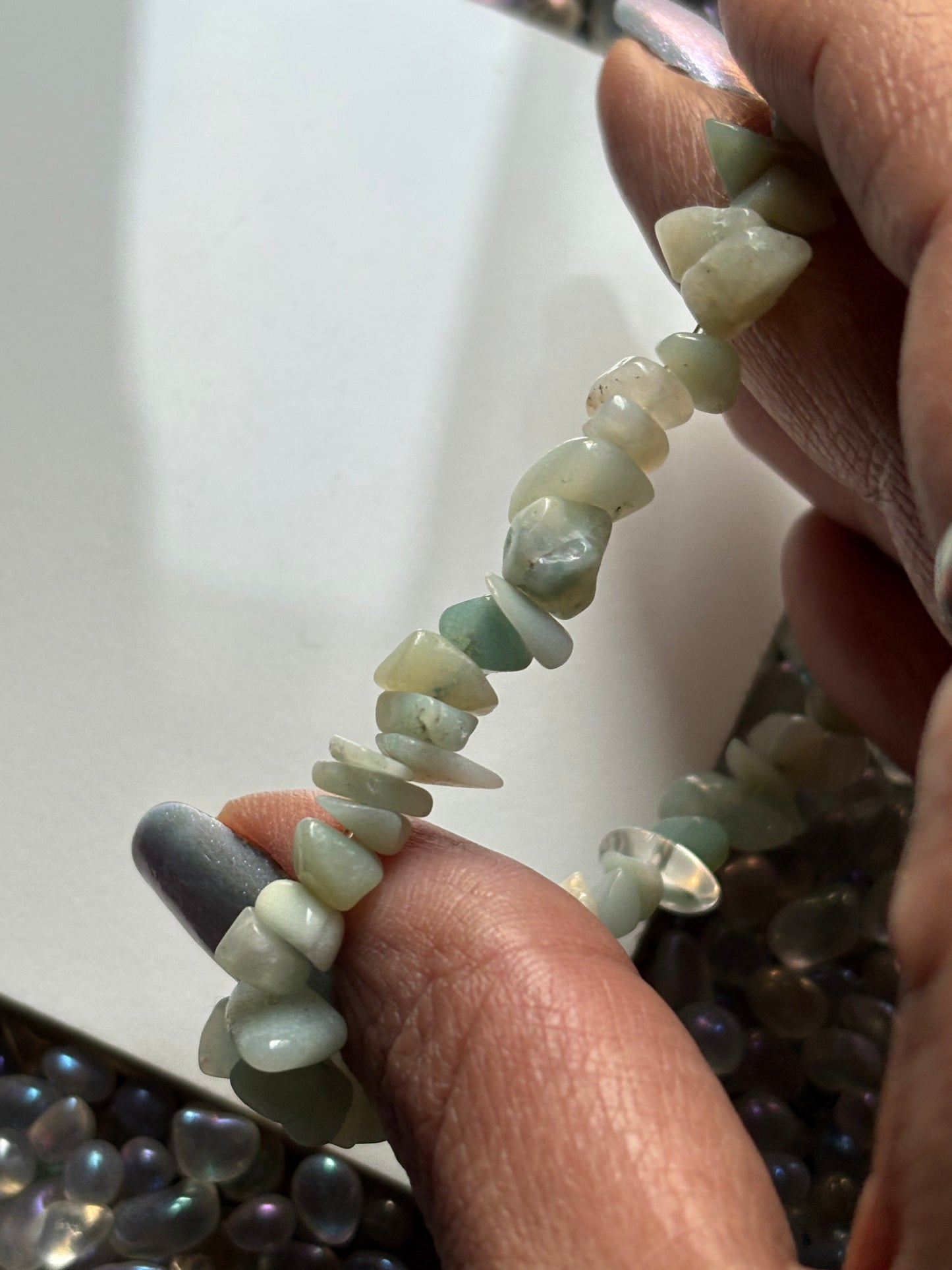 Mint Amazonite Rough Crystal Gemstone Stretch Bracelet
