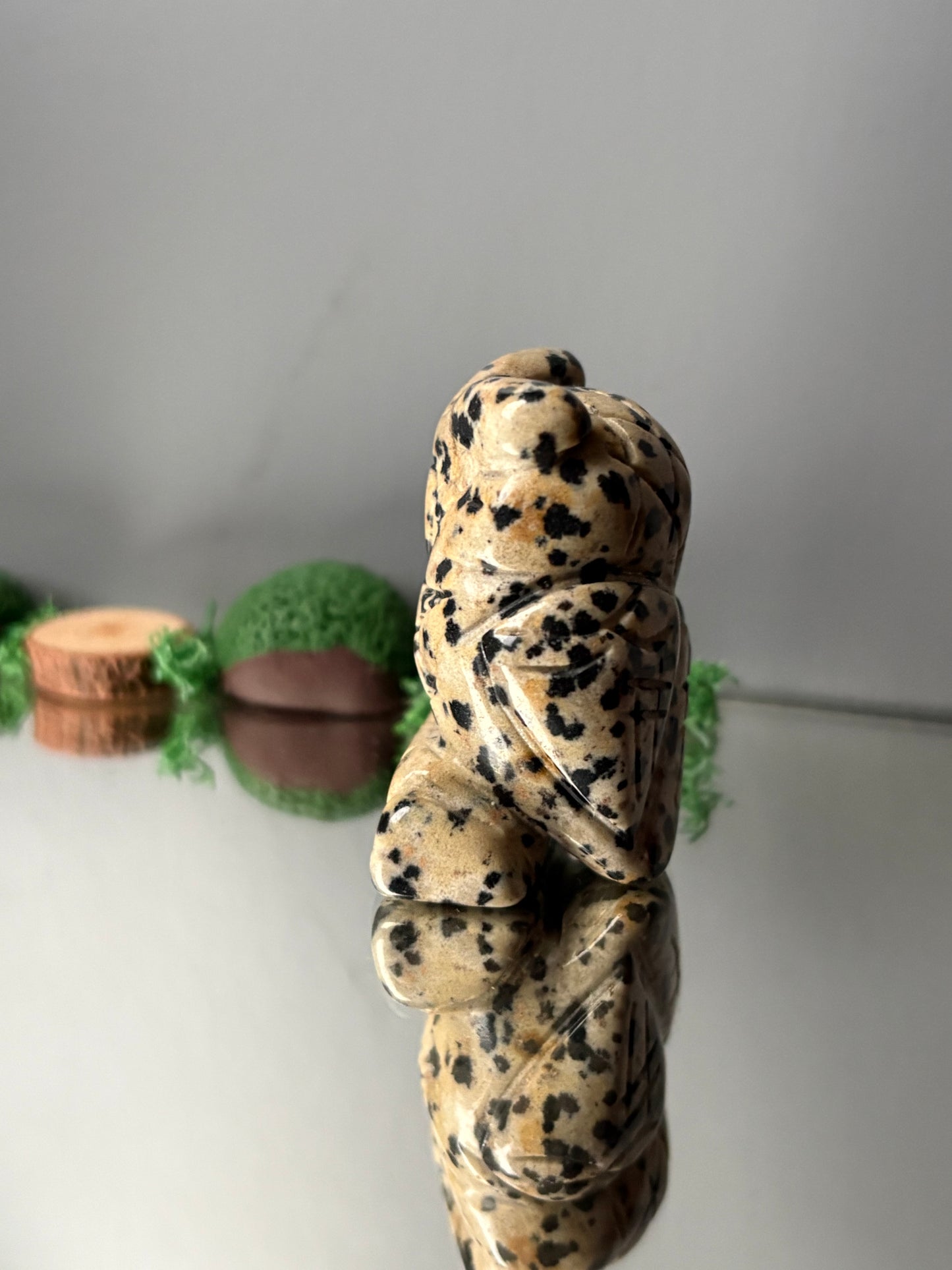 Dalmatian Jasper Gemstone Crystal Animal Owl Carving