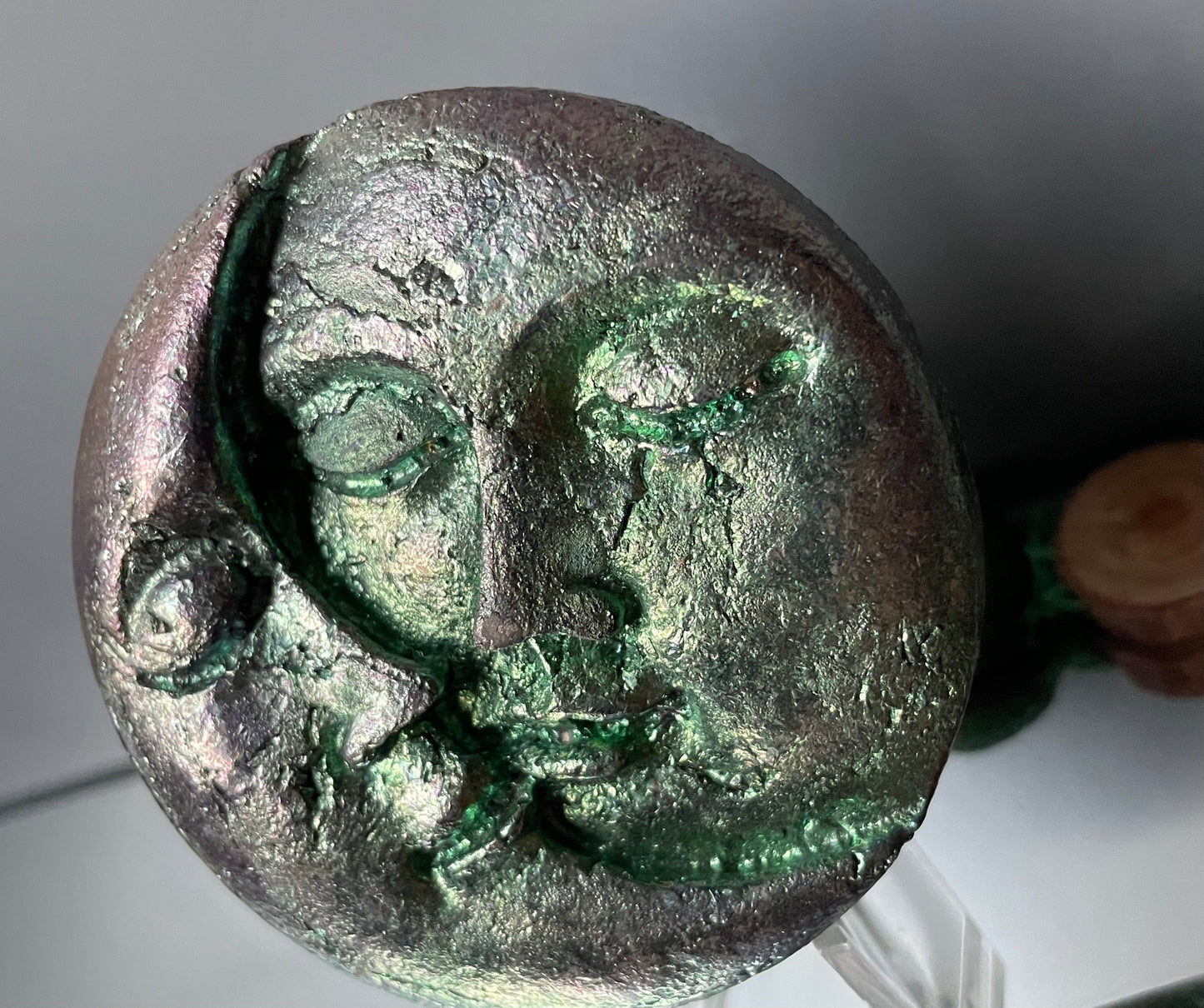 Teal Bismuth Crystal Sun Moon Metal Art Sculpture