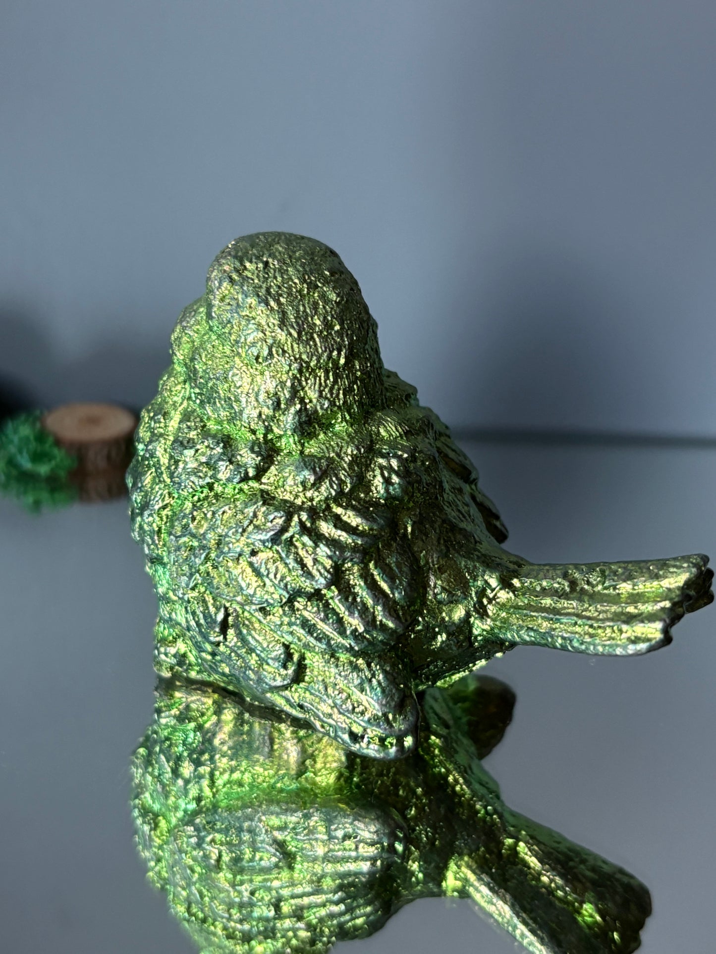 Green Bismuth Crystal Wren Song Bird Metal Art Sculpture