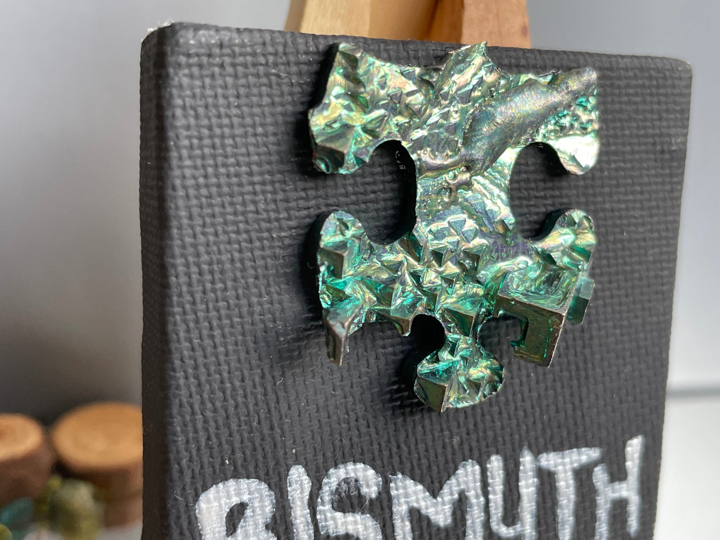 Teal Bismuth Puzzle Crystal Mini Canvas Easel Art