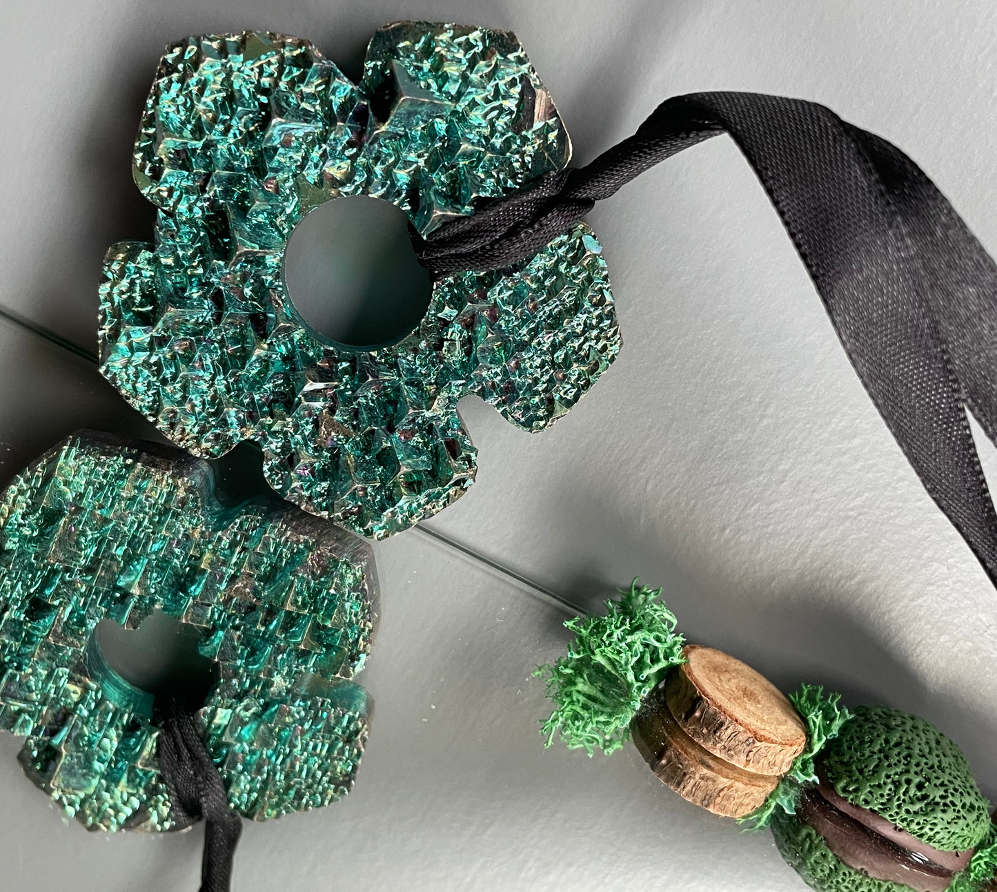 Teal Blue Bismuth Crystal Oversized Hippie Flower Cut Out Wall Hanging