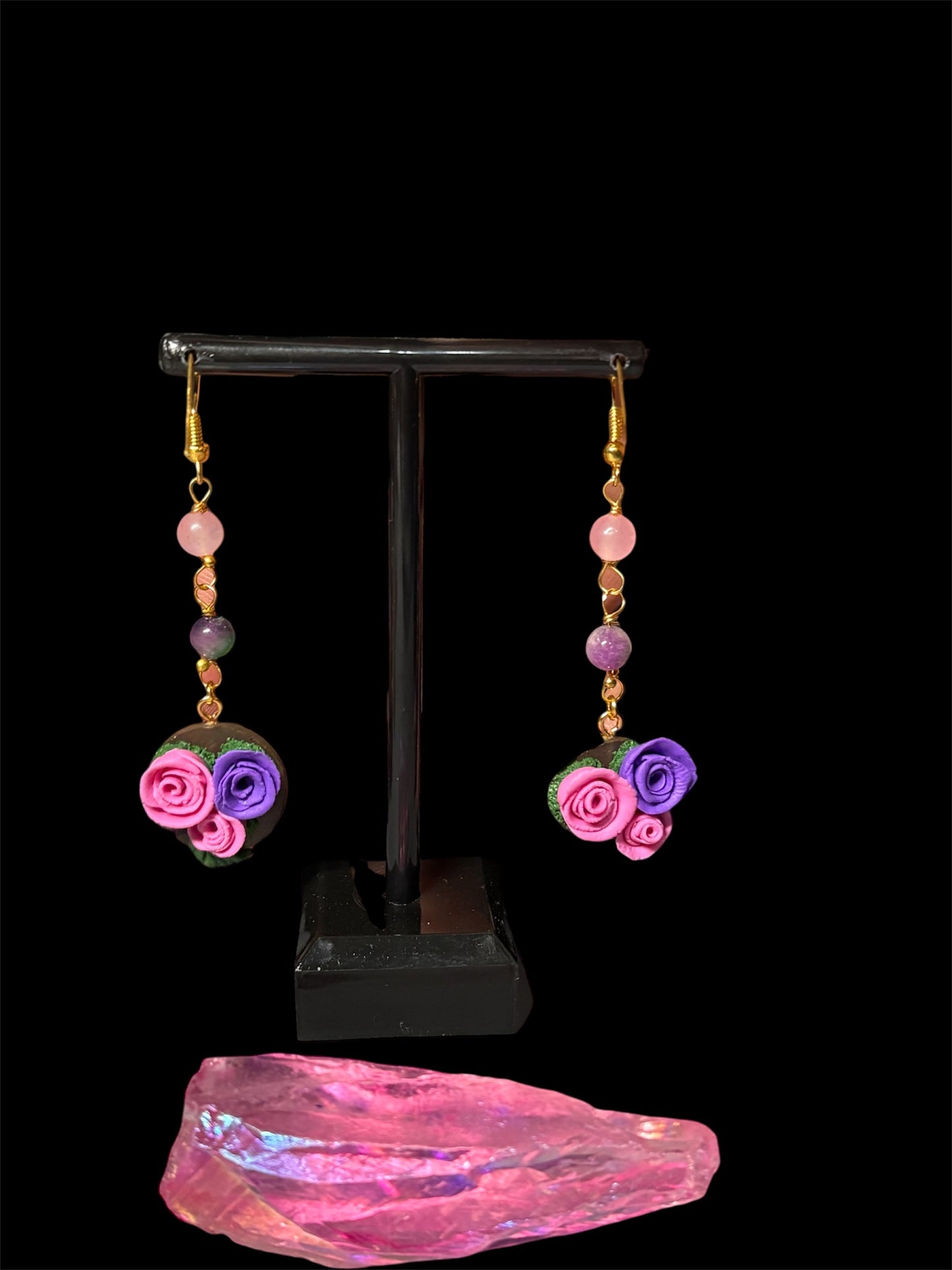 The Posy Quartz Crystal Gemstone Gold Earrings (1)