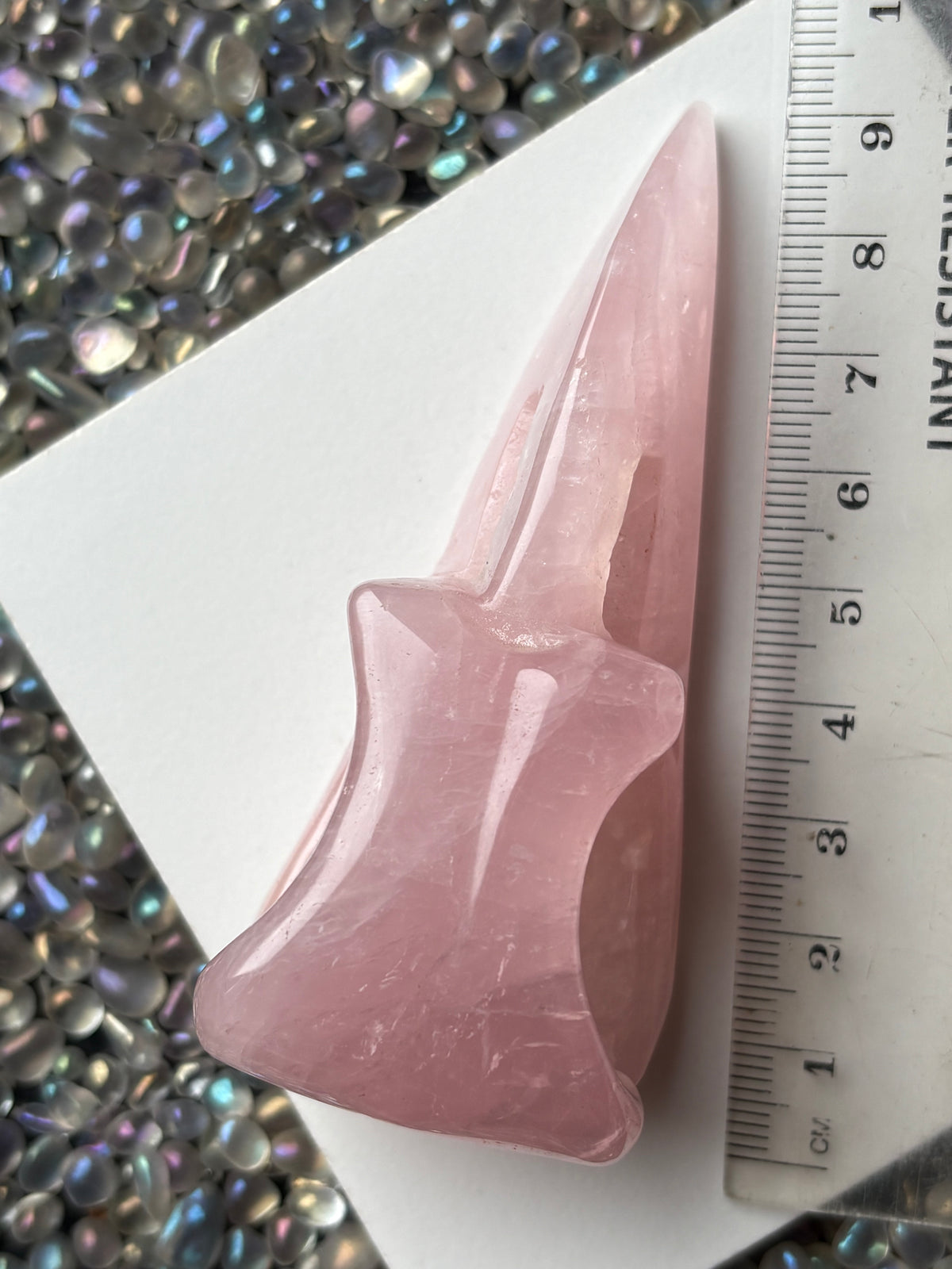 Rose Quartz Gemstone Crystal Raven Skull Carving - Large