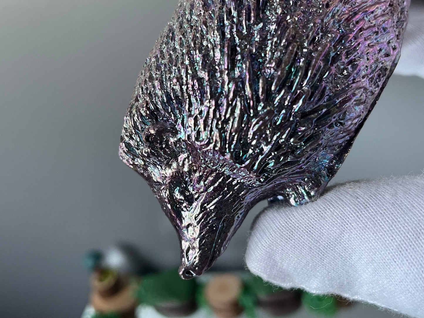 Purple Blue Bismuth Crystal Large Hedgehog Metal Art Sculpture
