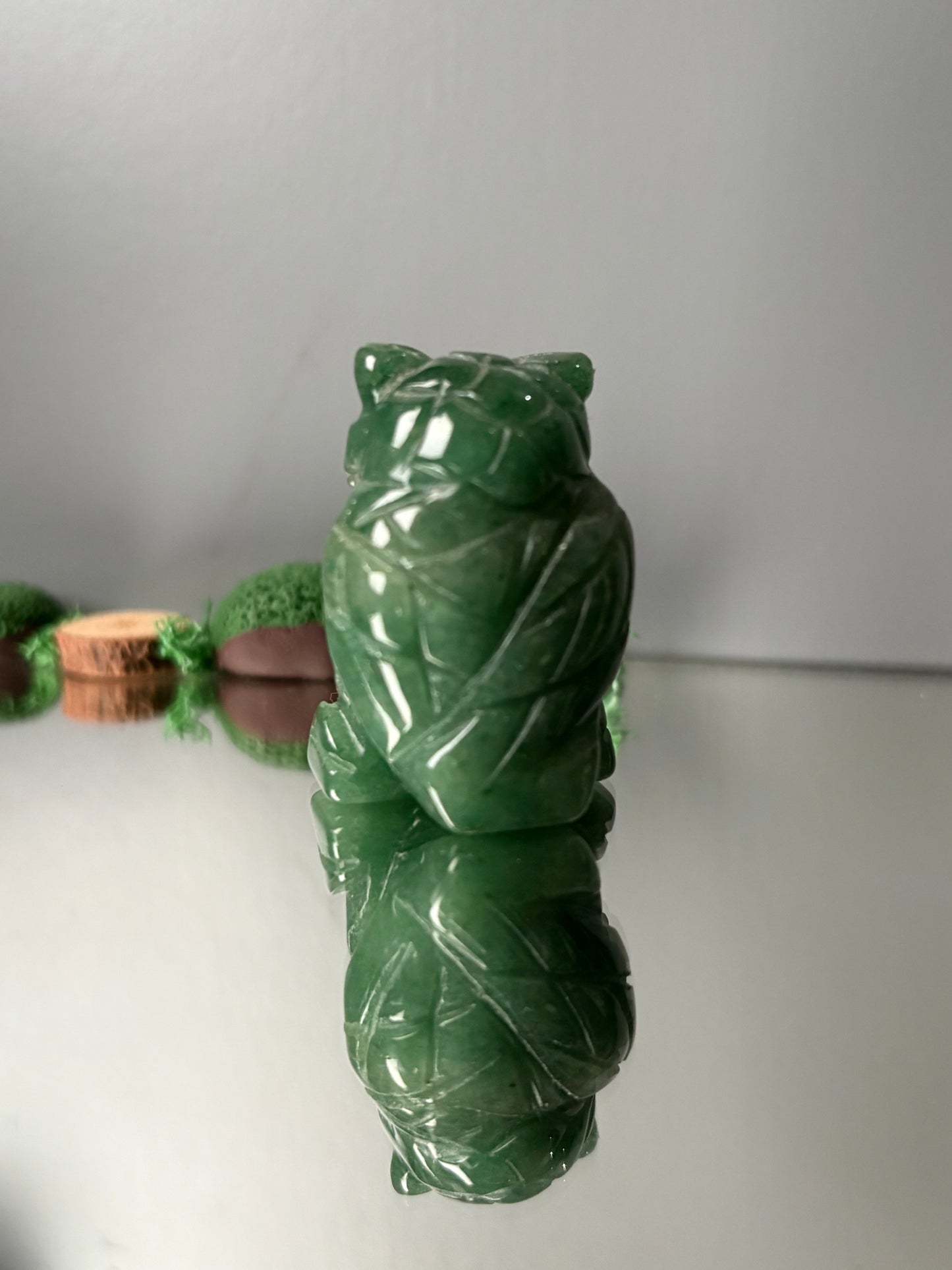 Green Aventurine Gemstone Crystal Animal Owl Carving