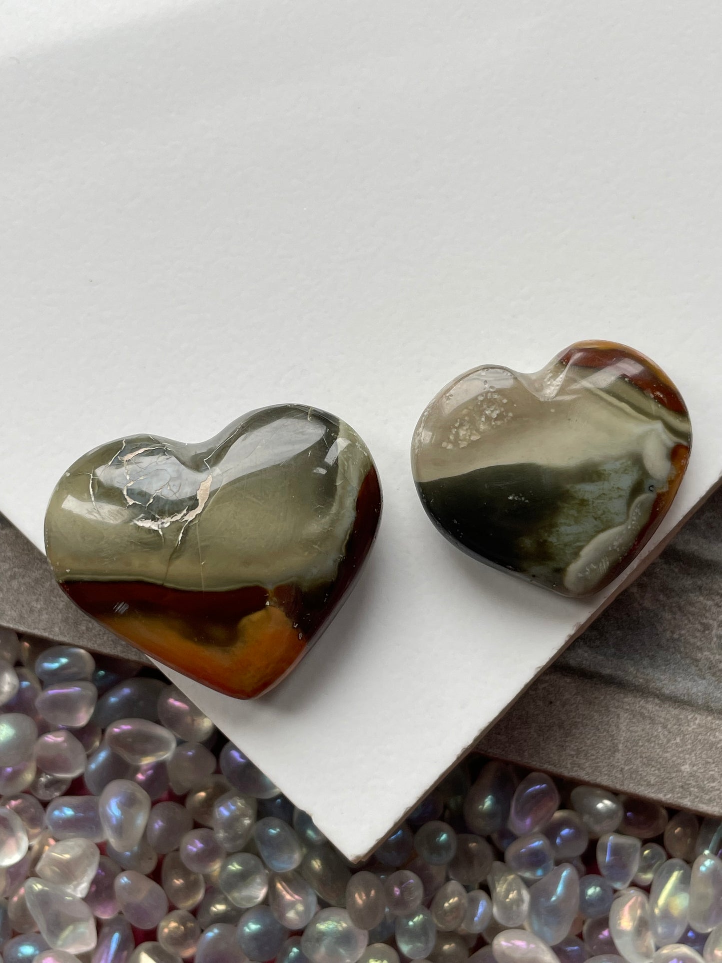 Polychrome Jasper Crystal Gemstone Heart Mini Carving Gift Set (2)