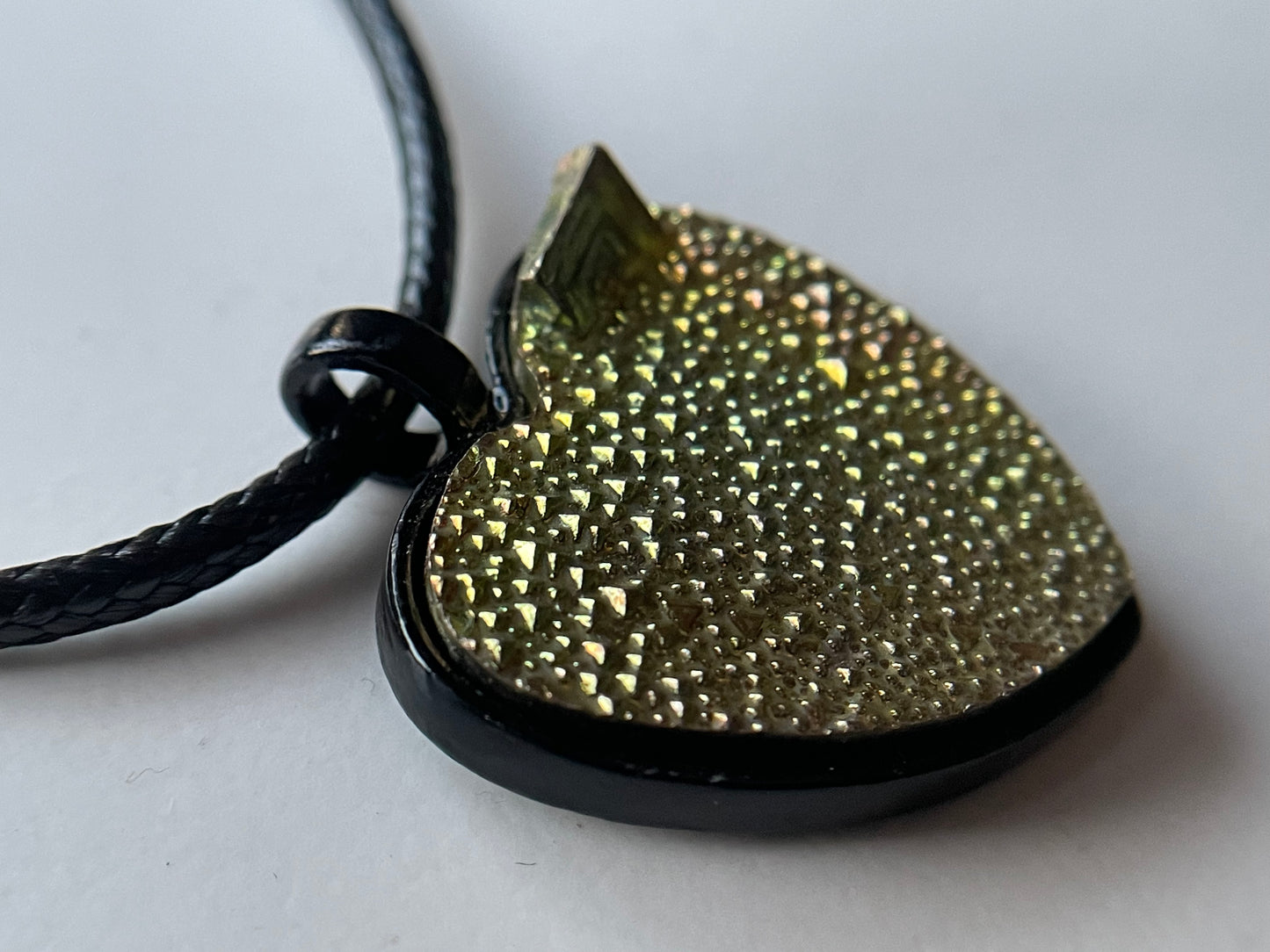 Lime Gold Bismuth Crystal Metal Art Cord Necklace HEART