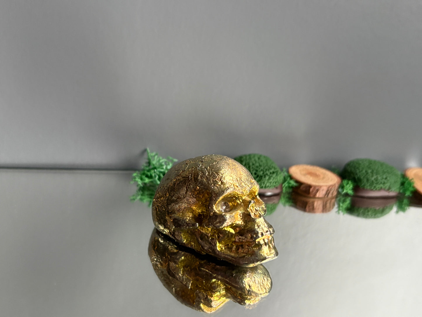 Gold Bismuth Crystal Small Skull Metal Sculpture