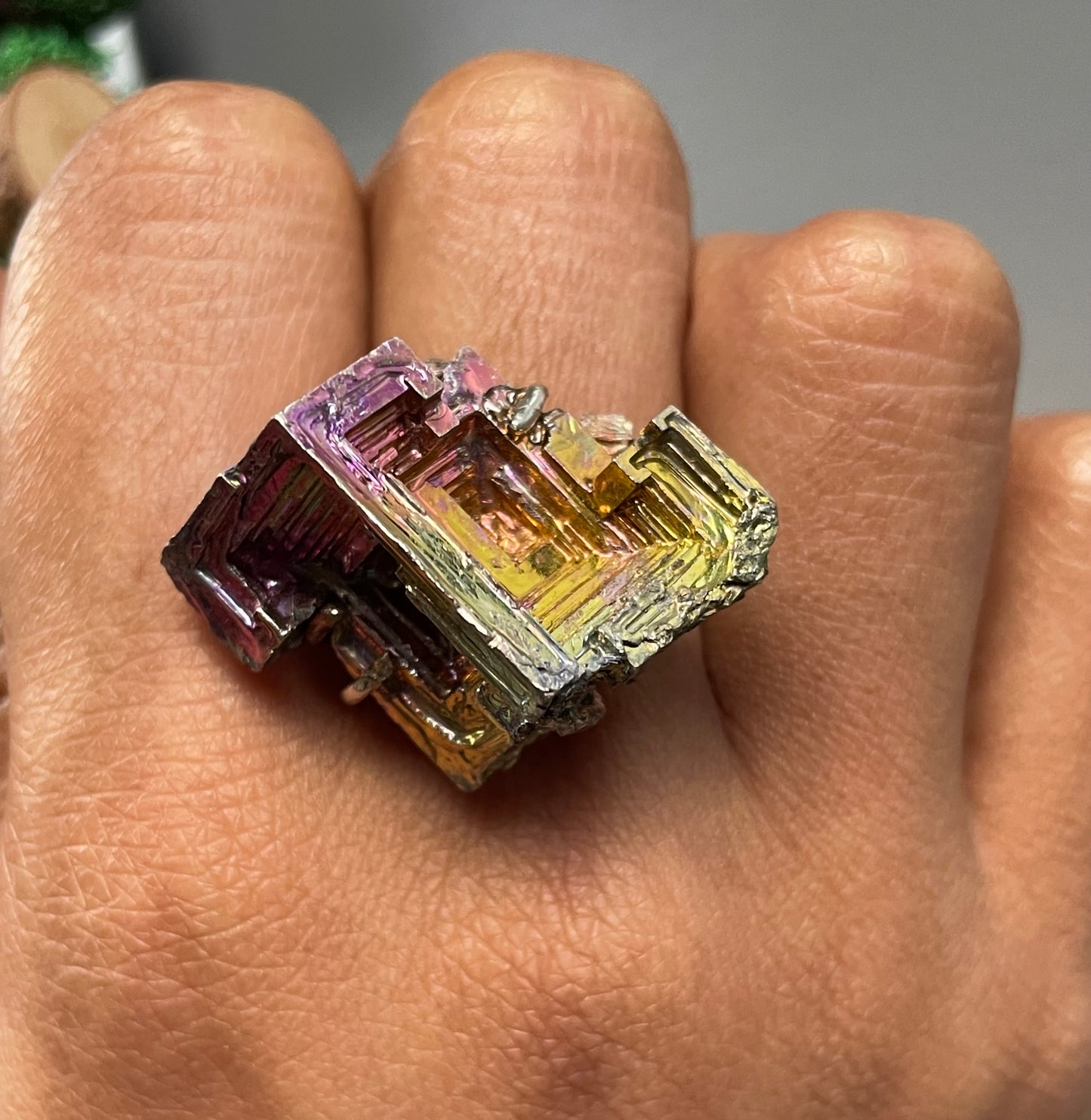 Bismuth Crystal Metal Art Silver Ring