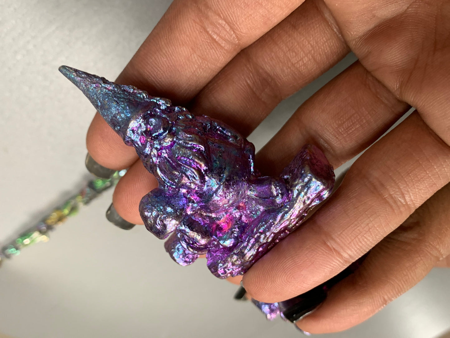 Purple Blue Bismuth Crystal Gnome Metal Art Sculpture