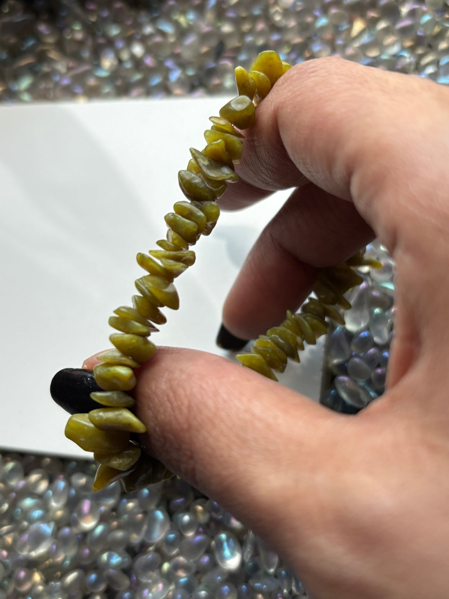 Green Jade Crystal Gemstone Rough Stretch Bracelet