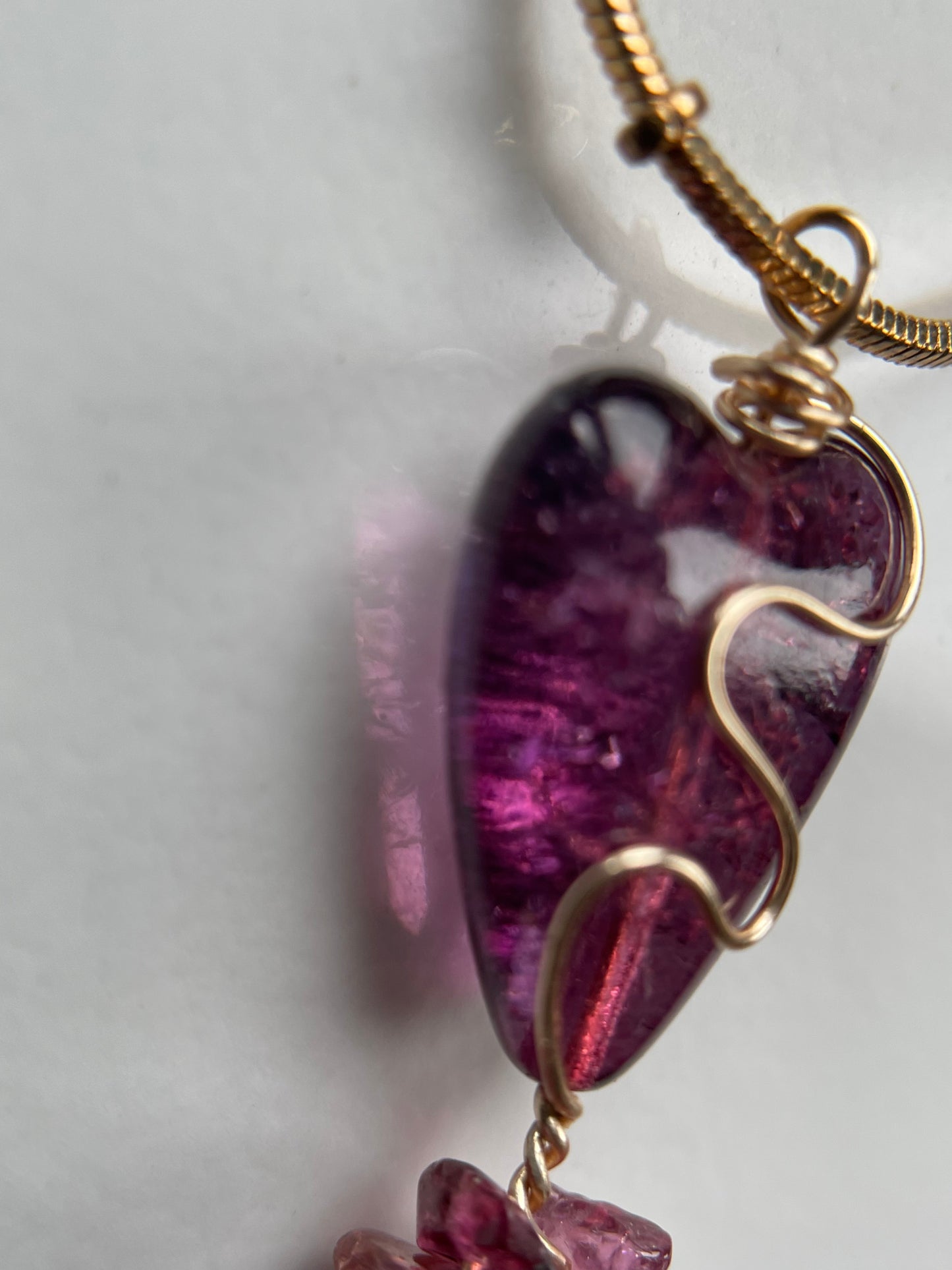 Pink Tourmaline Crystal Gemstone Rough Nugget Heart Necklace