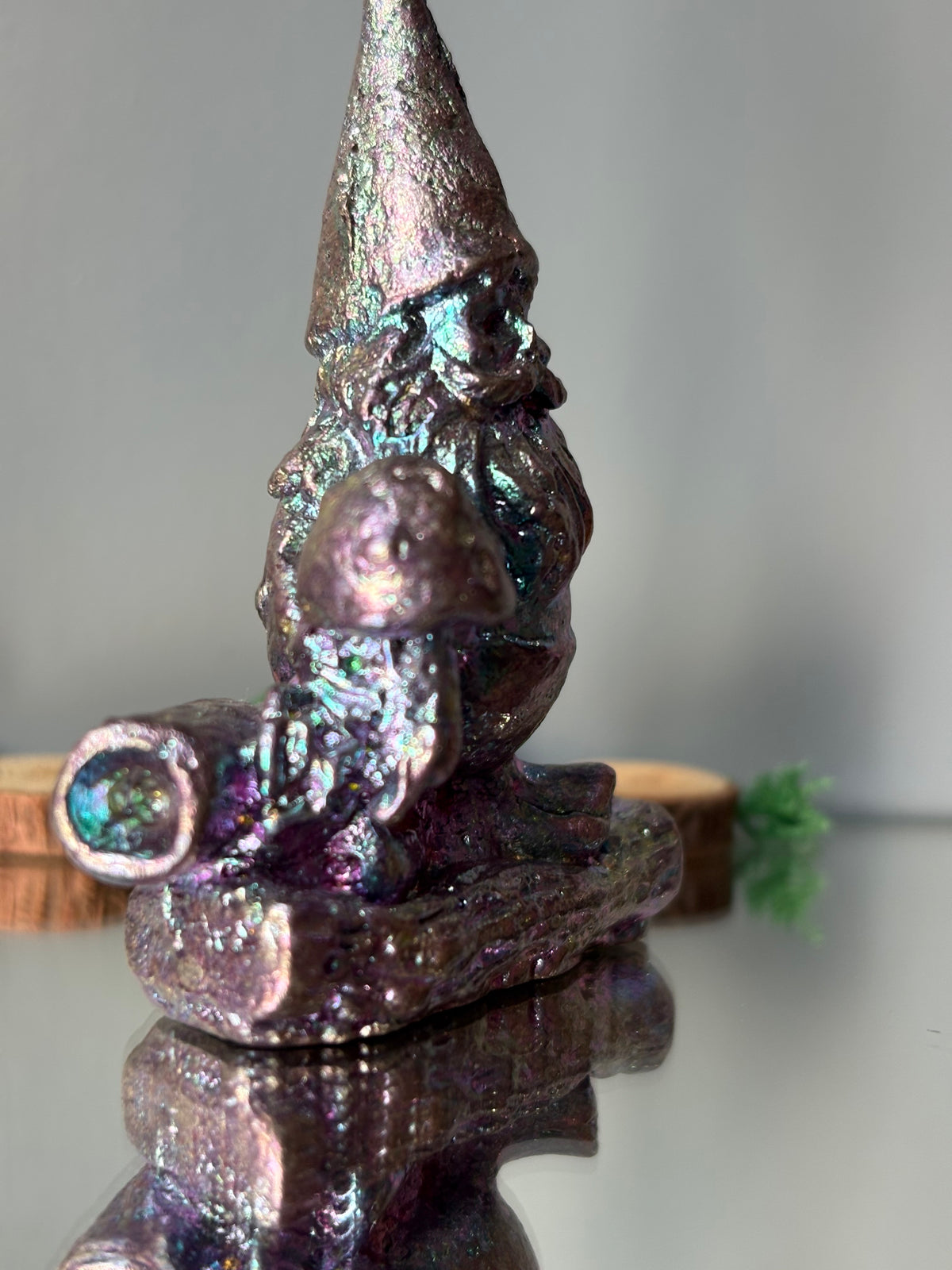 Purple Blue Bismuth Crystal Gnome Metal Art Sculpture
