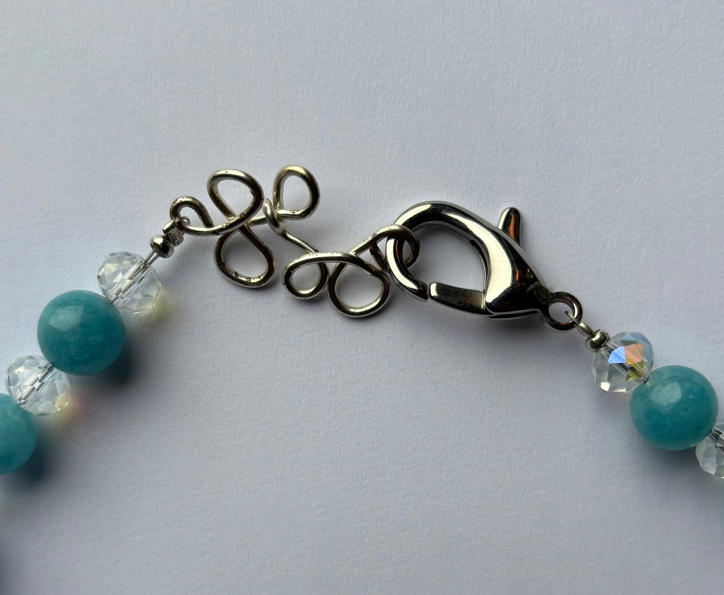 Blue Quartz Gemstone & Aura Coated Glass Crystal Beaded Silver Chunky Necklace