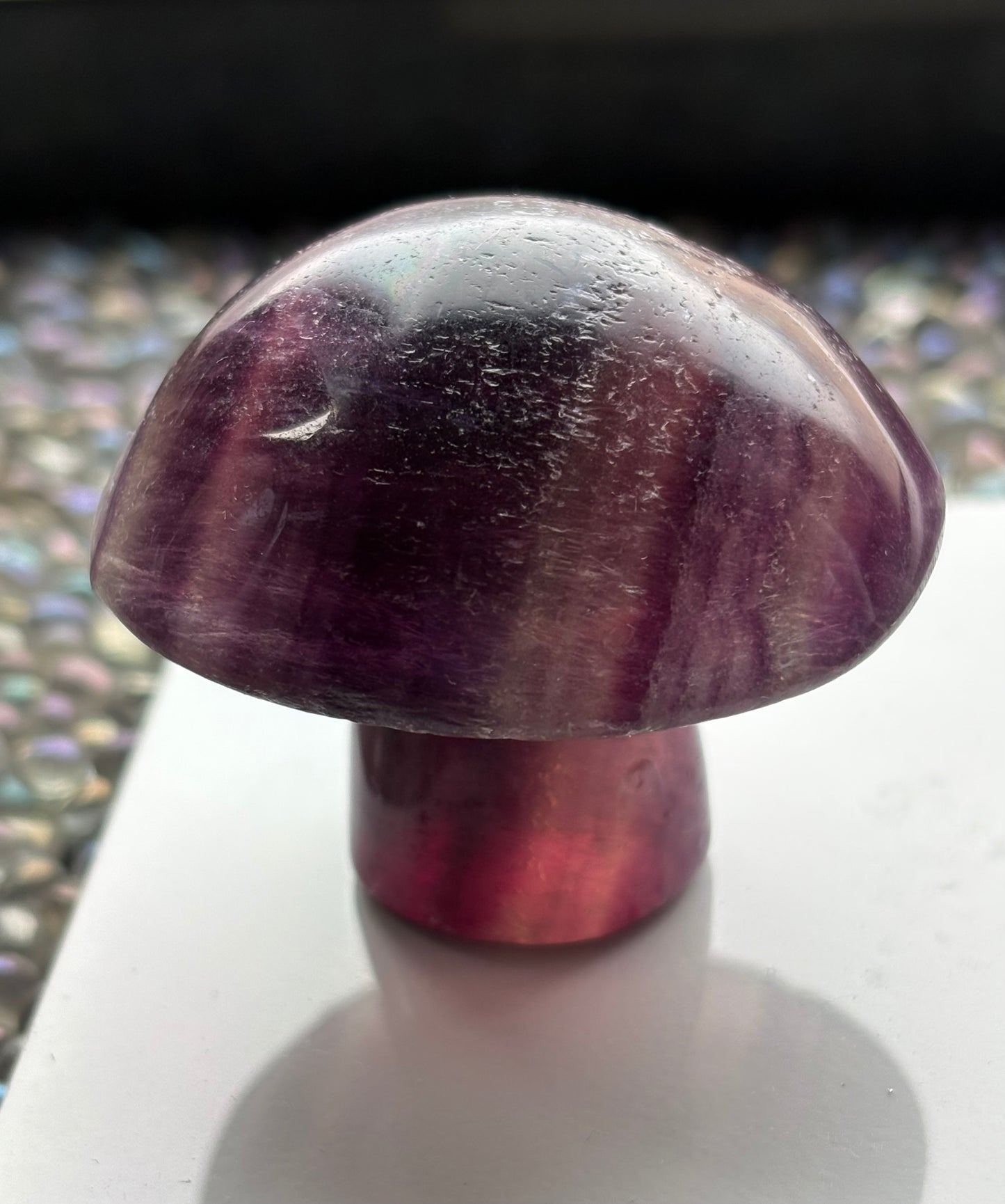Purple Yellow Fluorite Crystal Gemstone Mushroom Carving (2) - Medium