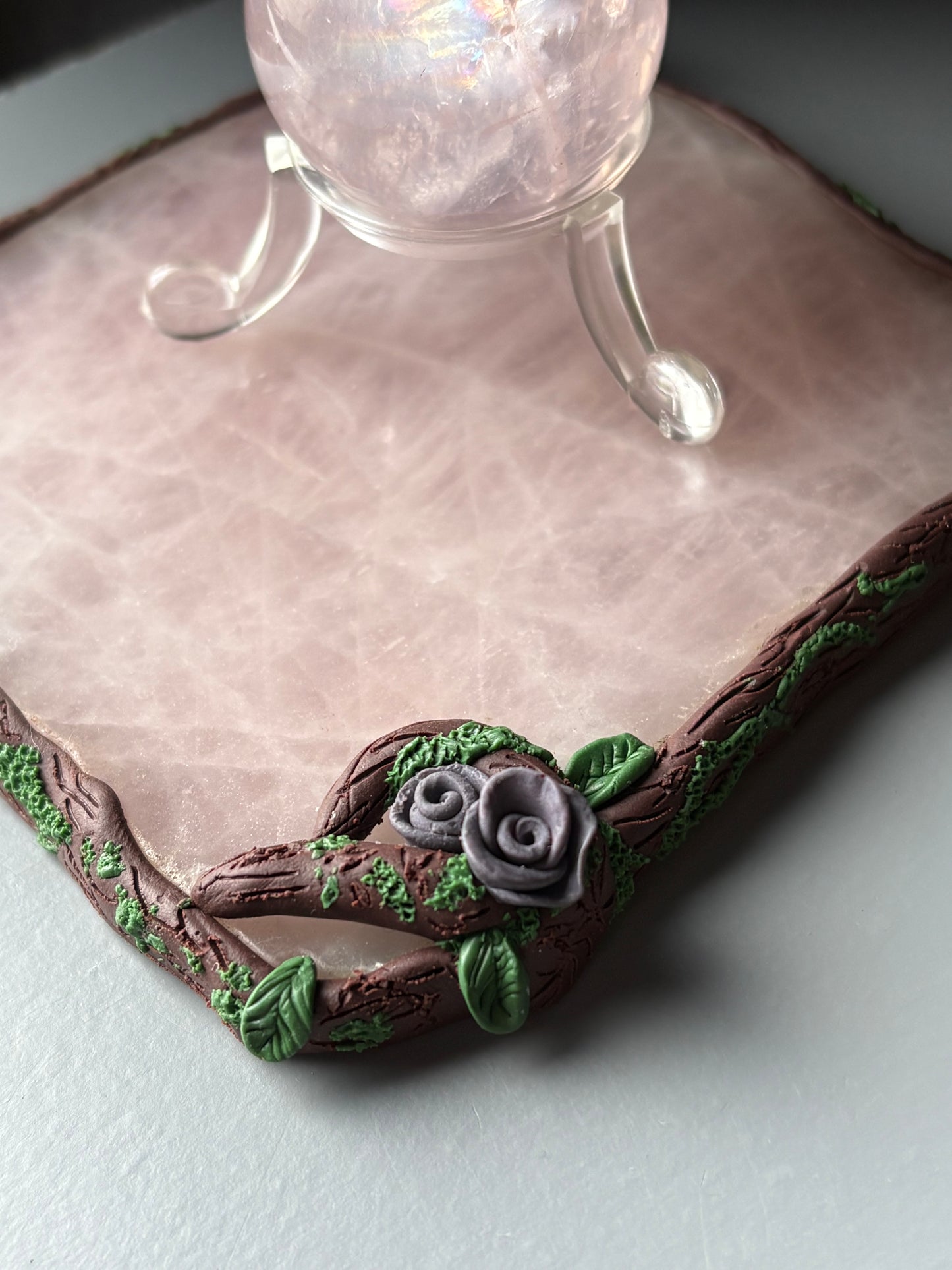 Enchanted Forest Rose Quartz Crystal Gemstone Coaster