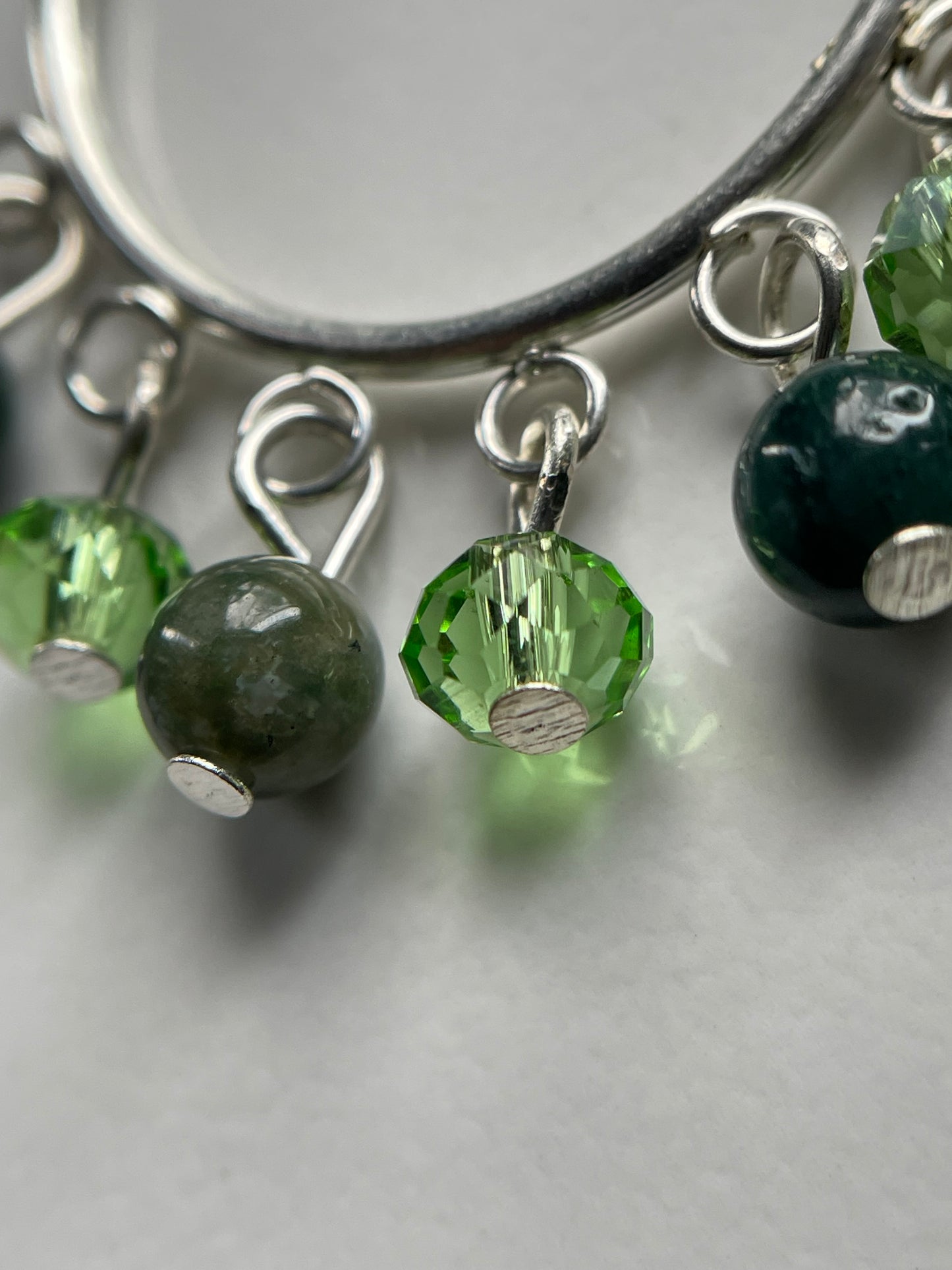 Indian Agate Gemstone & Green Crystal Beaded Hoop Chandelier Earrings