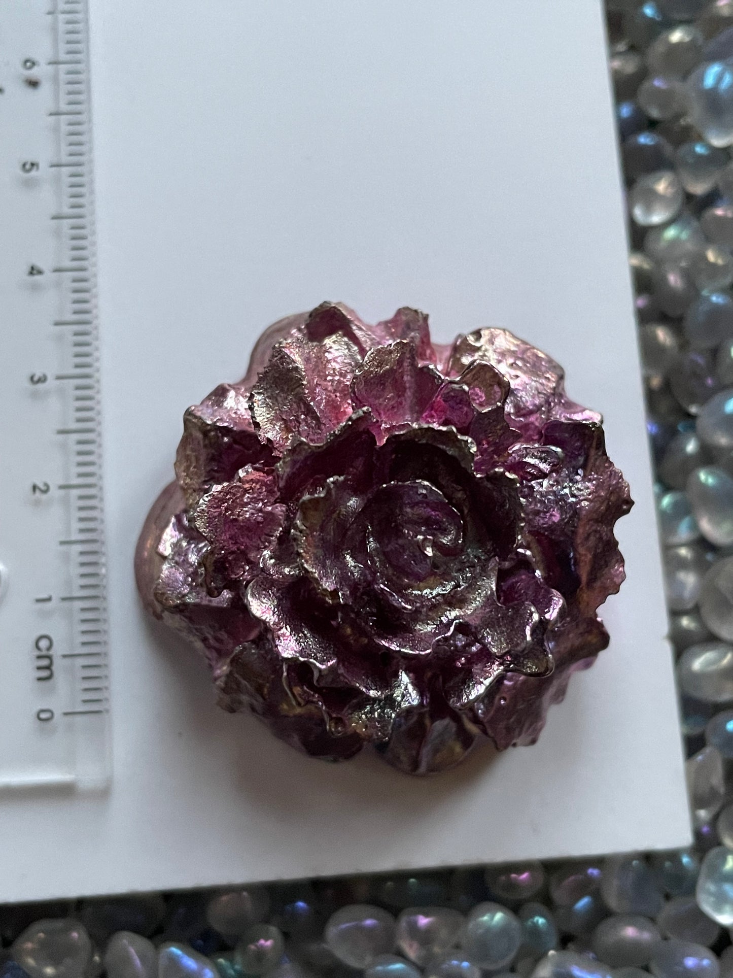 Pink Bismuth Crystal Small Rose Flower Metal Art Sculpture