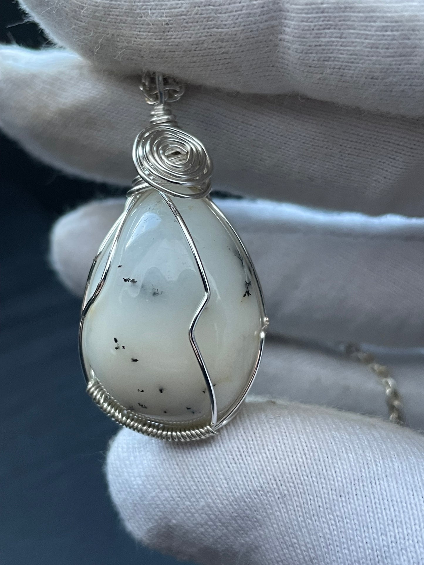 Dendritic Opal Agate Crystal Gemstone Wire Wrapped Necklace (2)