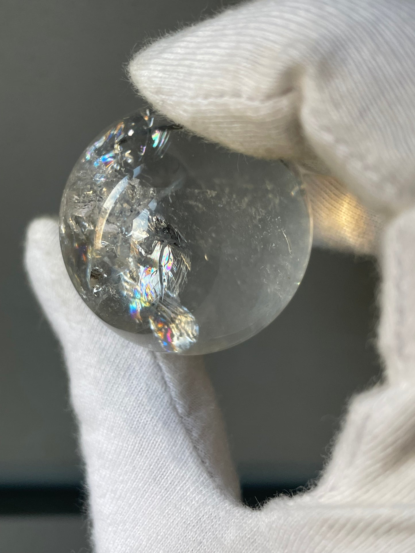 Rainbow Quartz Crystal Gemstone Sphere Clay Ruby Ring Holder Gift Set