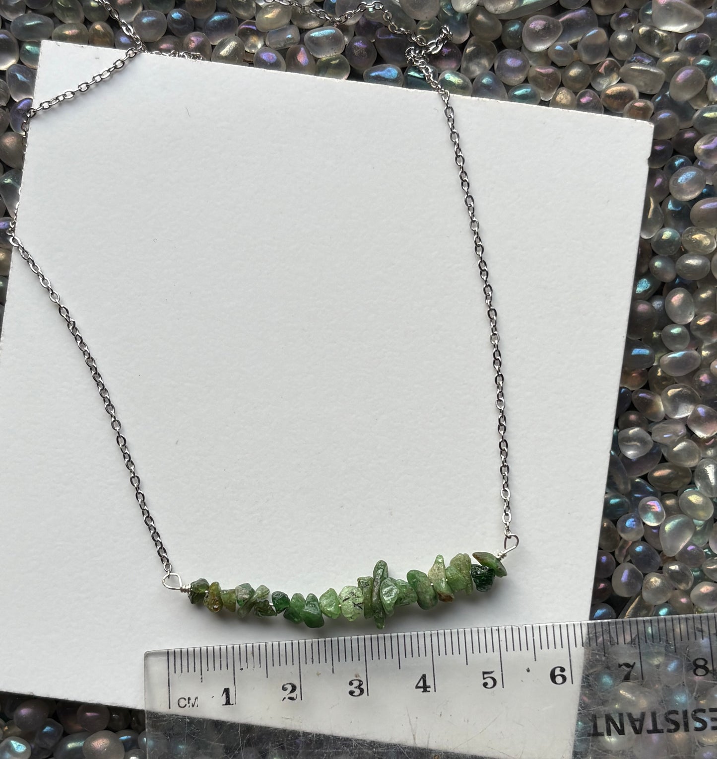 Tsavorite Green Garnet Rough Crystal Gemstone Chip Bar Necklace (Certified)
