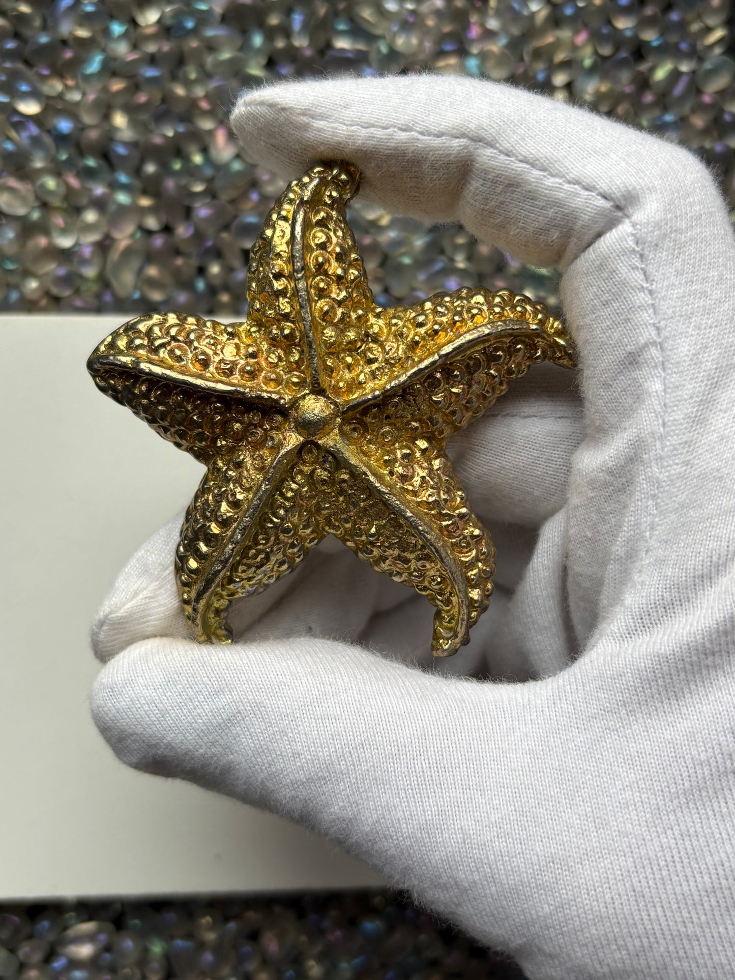 Gold Bismuth Crystal Large Starfish Metal Art Sculpture