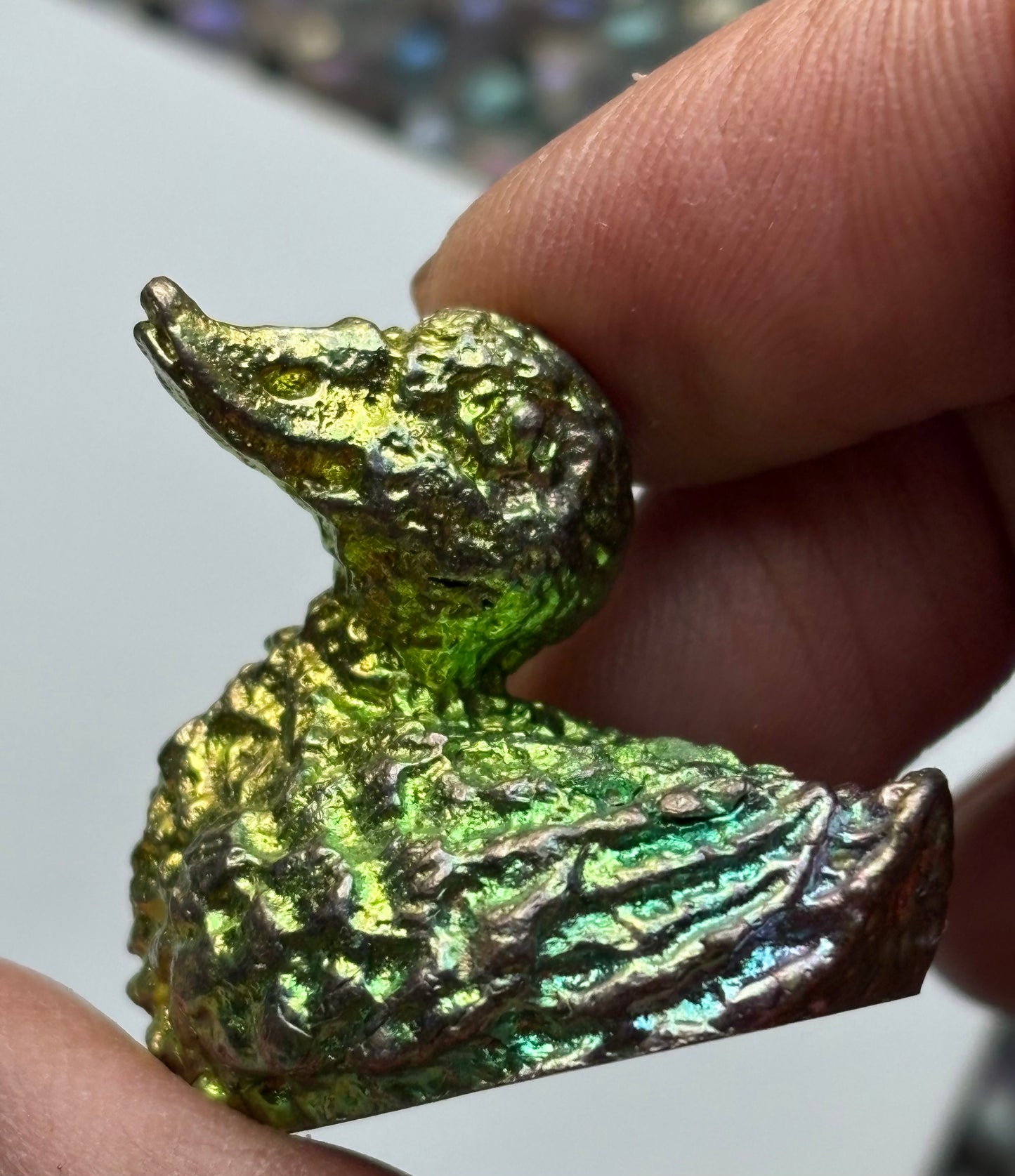 Green Teal Mini Duck Bismuth Crystal Metal Art Sculpture