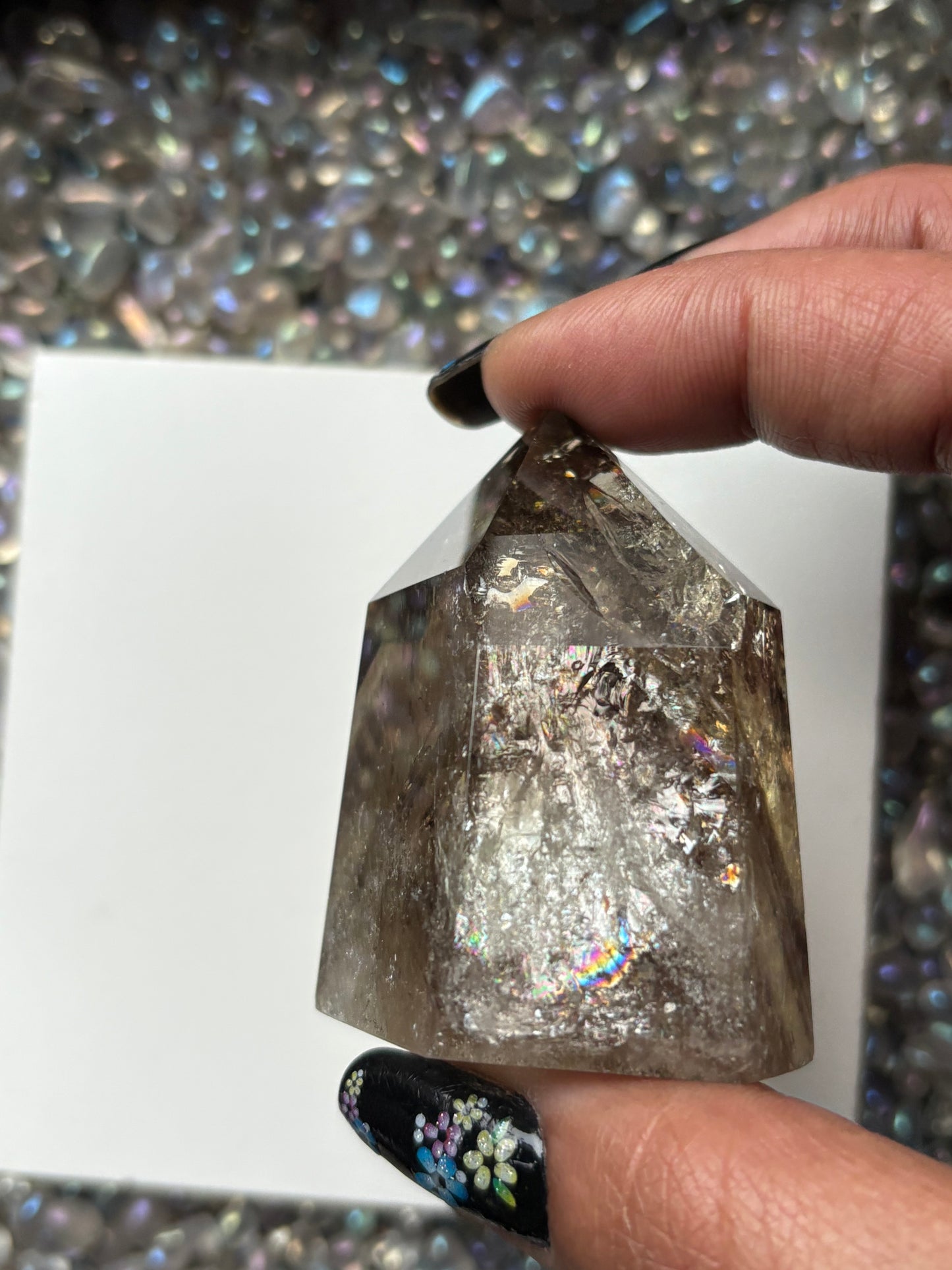 Rainbow Phantom Smoky Citrine Crystal Gemstone Tower Point - P3