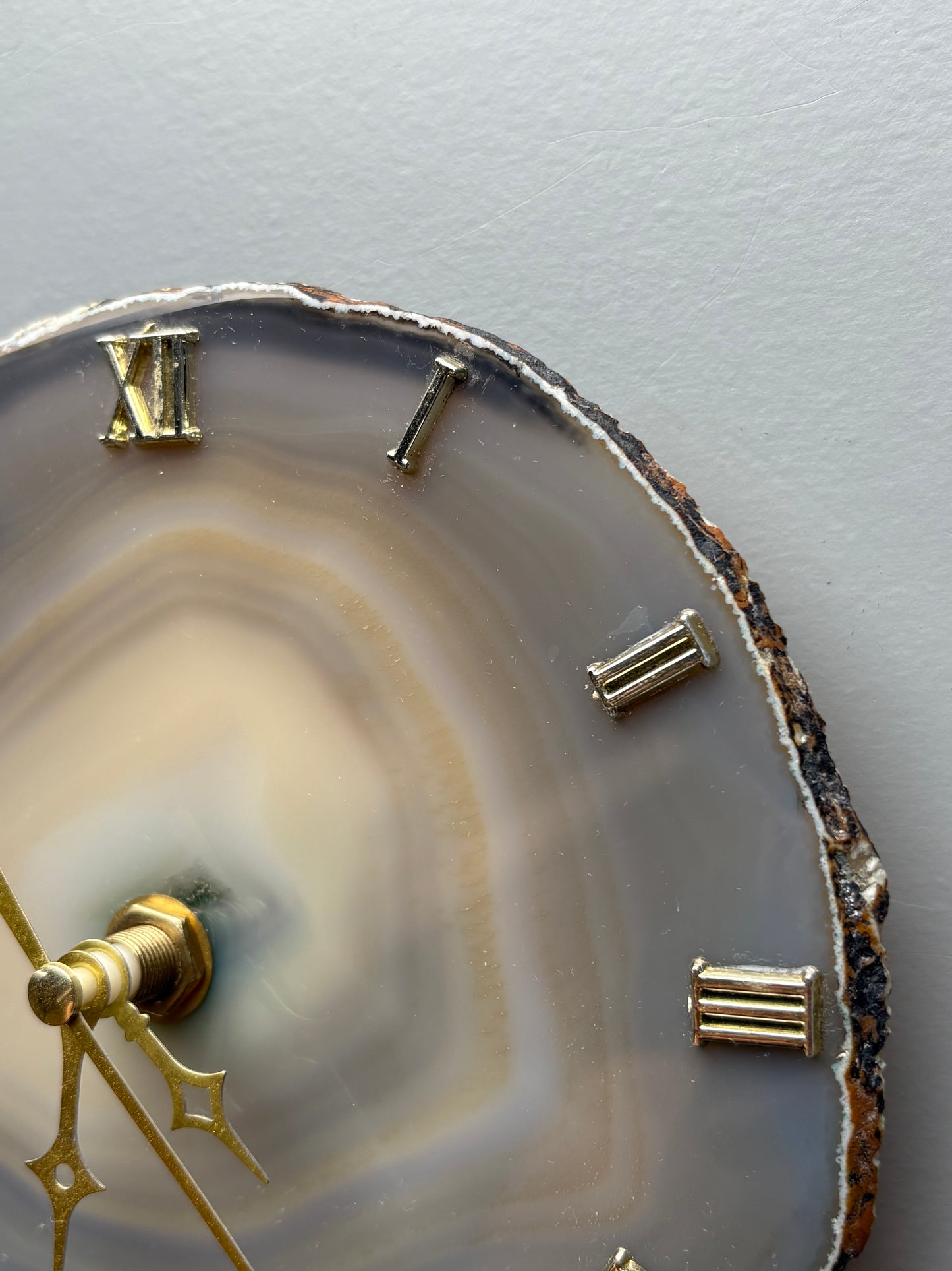 Blue Grey Agate Slice Crystal Gemstone Gold Clock