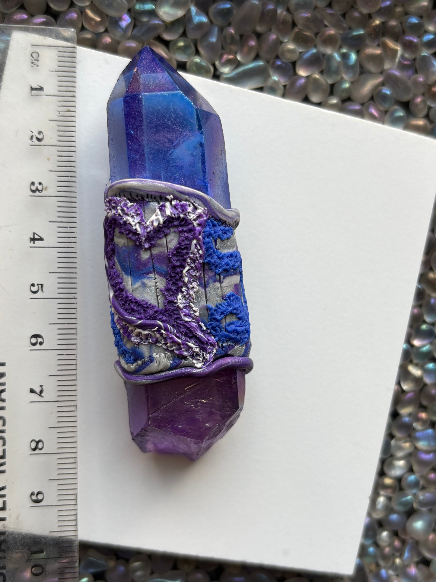 Purple & Blue Aura Quartz Crystal Gemstone Heart Swirl Clay Wand
