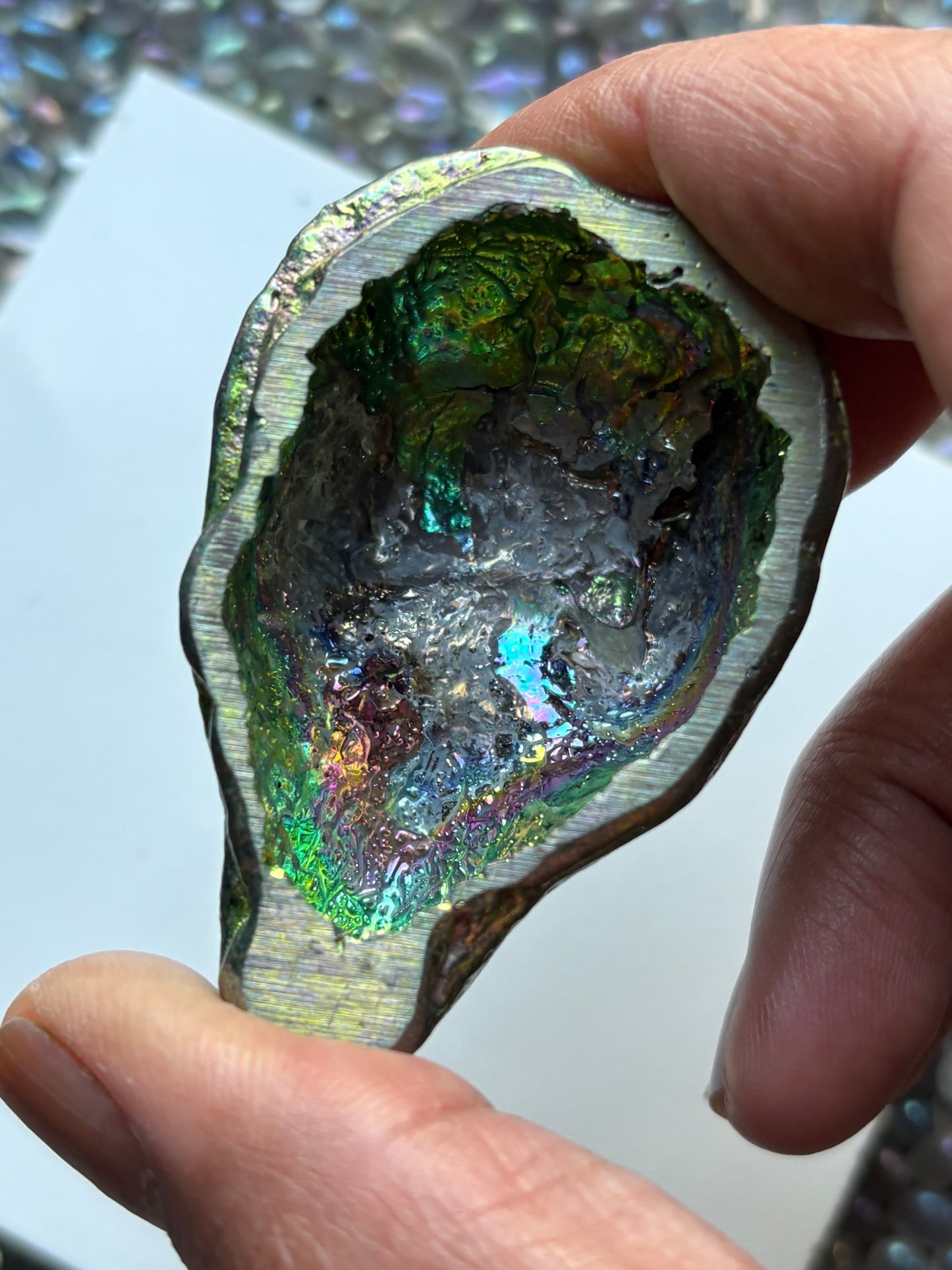 Green Bismuth Crystal Alien Metal Art Sculpture