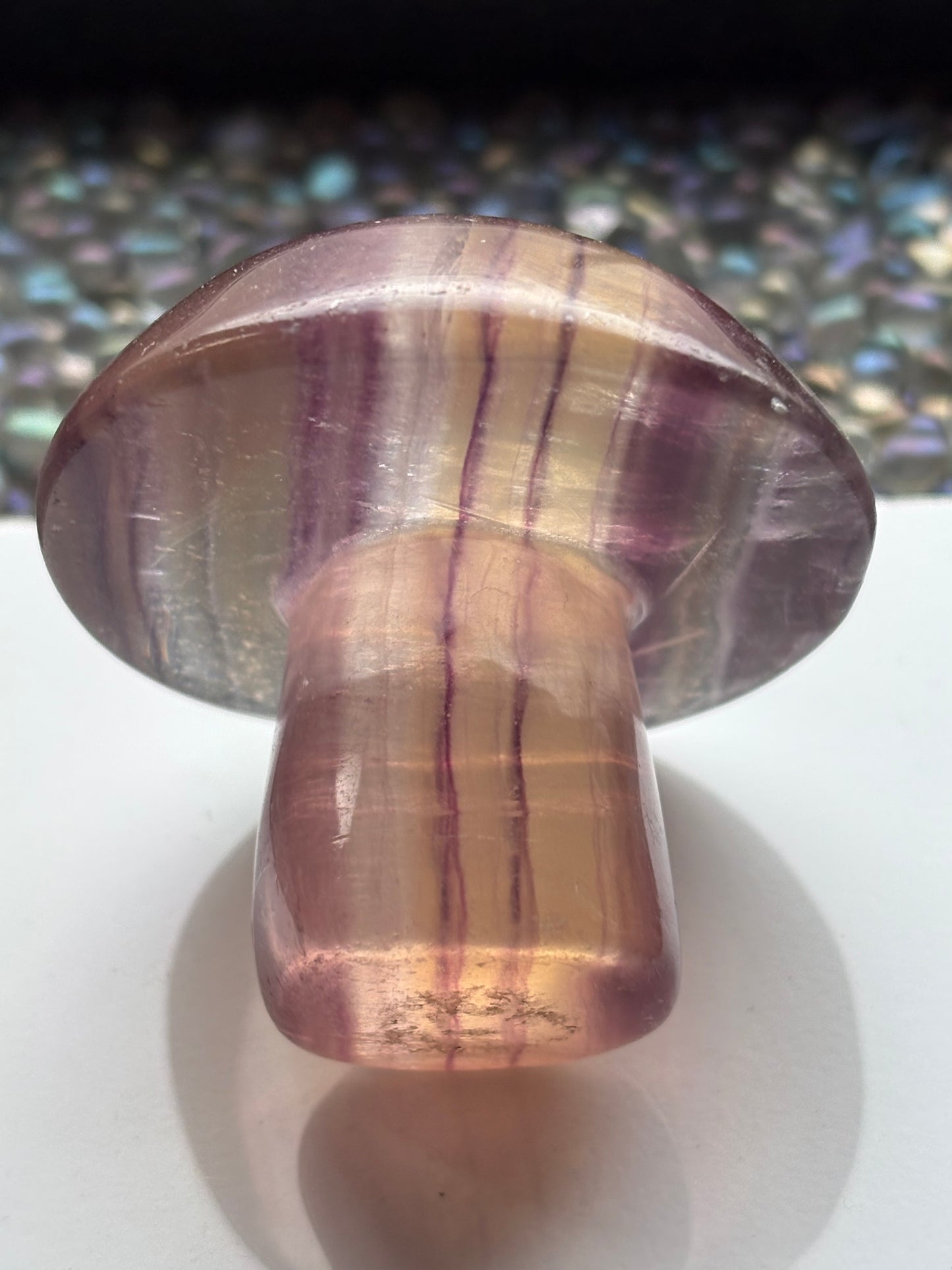 Rainbow Fluorite Crystal Gemstone Mushroom Carving - Large