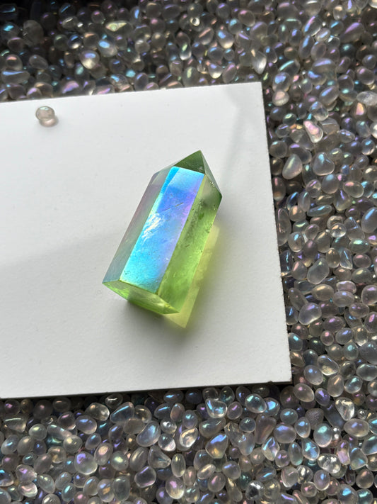 Apple Green Aura Quartz Crystal Gemstone Tower Point (1)