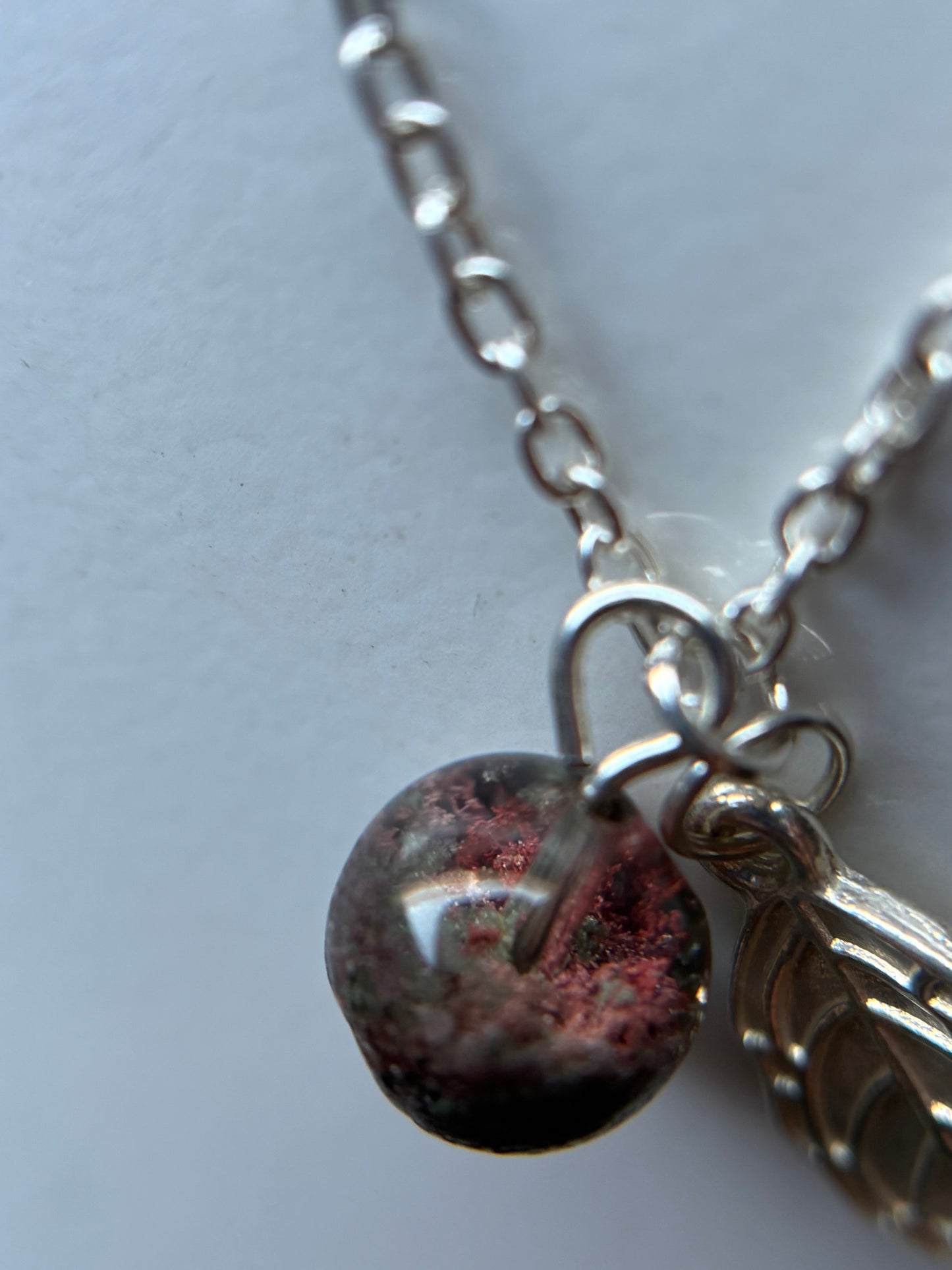 Garden Quartz Gemstone Crystal Silver Leaf Charm Necklace