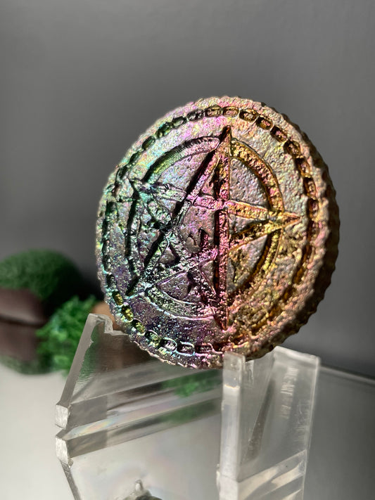 Rainbow Bismuth Crystal Star Coin Metal Sculpture Art (1)