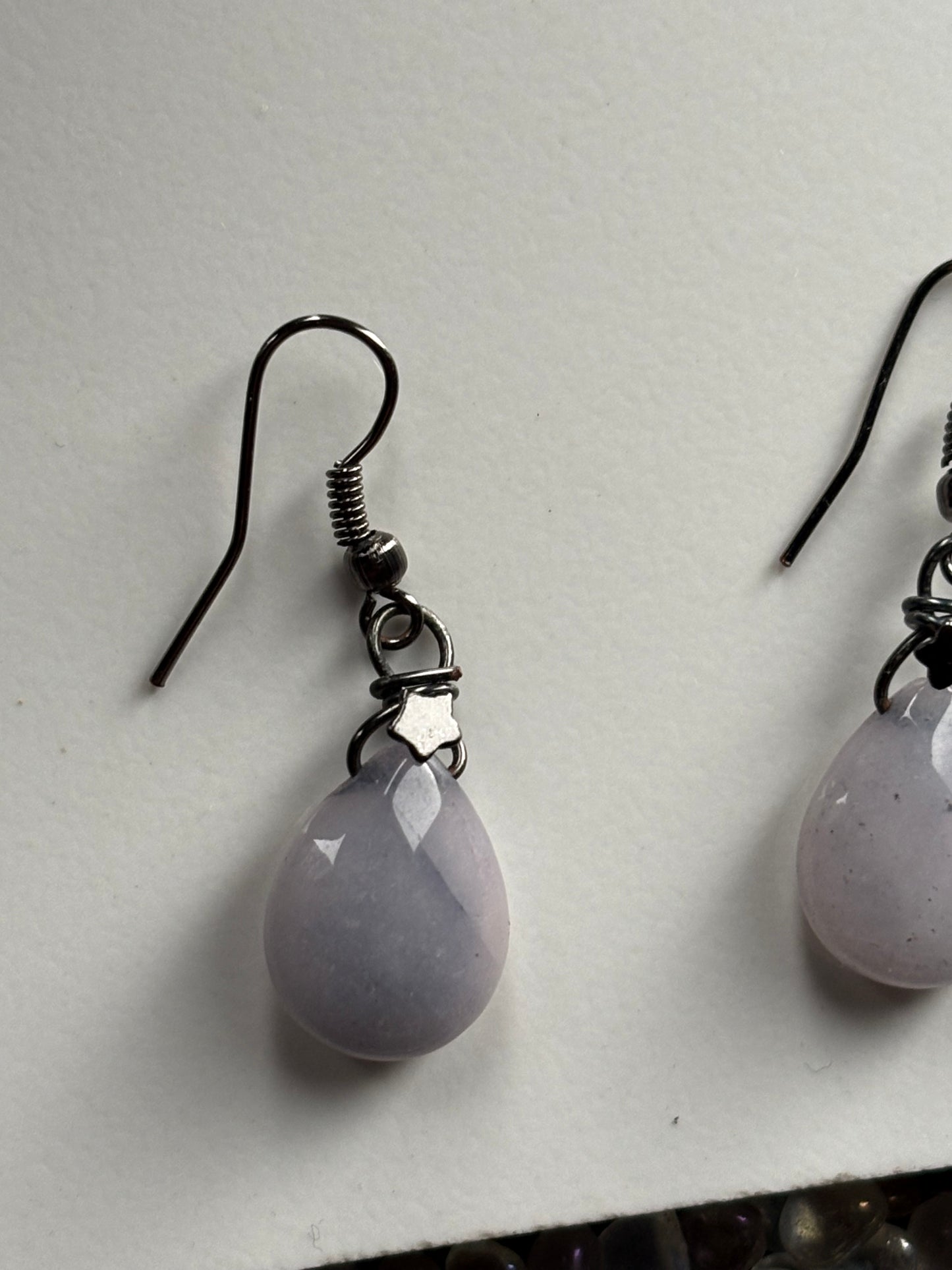 Grey Quartzite Crystal Gemstone Teardrop Star Earrings (Certified)
