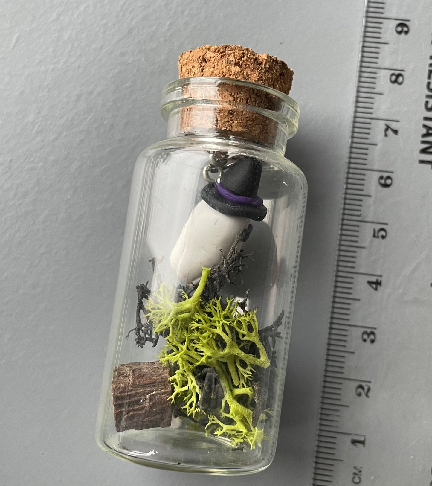 Floating Witchy Ghost In Garden Clay Glass Vial Art