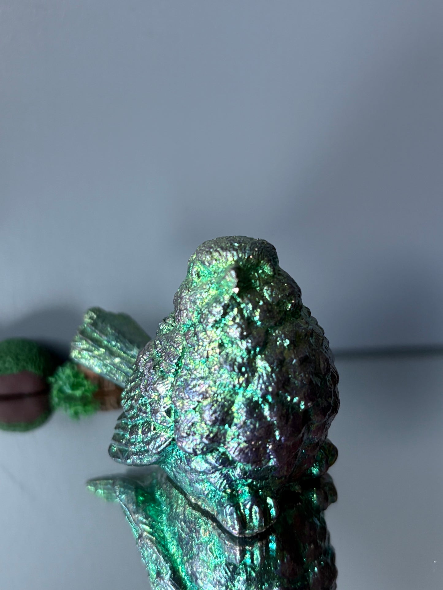 Teal Bismuth Crystal Wren Song Bird Metal Art Sculpture