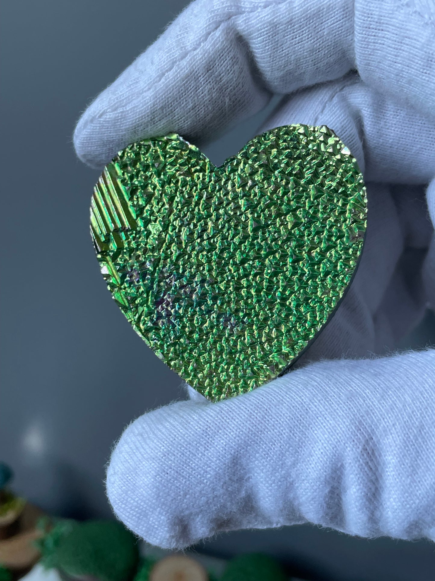 Green Bismuth Crystal Heart Cut Out Metal Art
