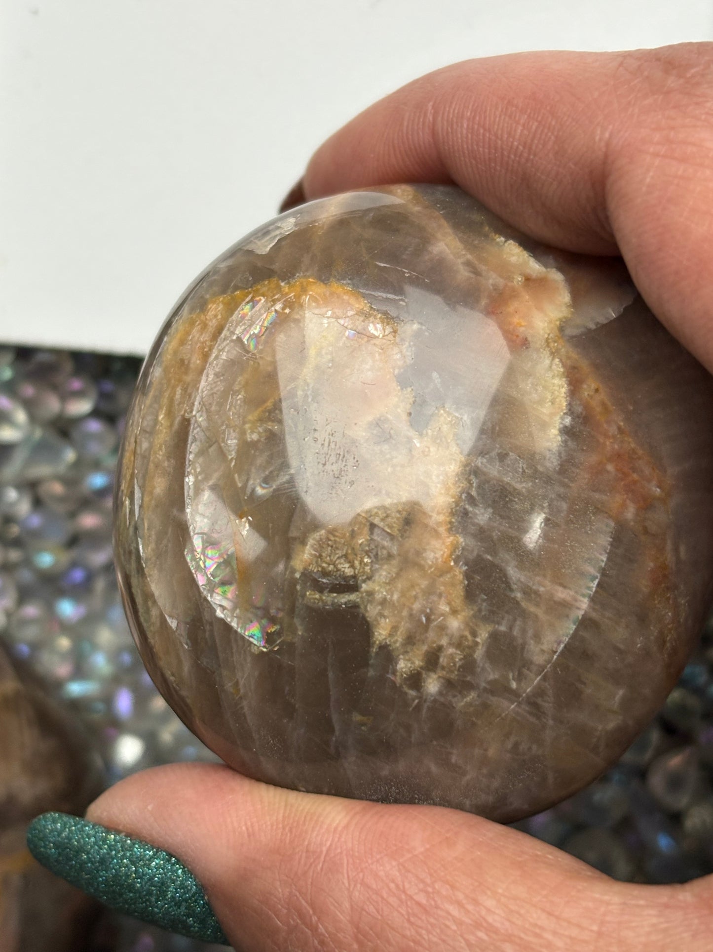 Black Moonstone Gemstone Crystal Palm Stone - Large